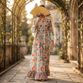 S-M Crystal Special Printed Cotton Dress 57" Long Jalabiya TN 557