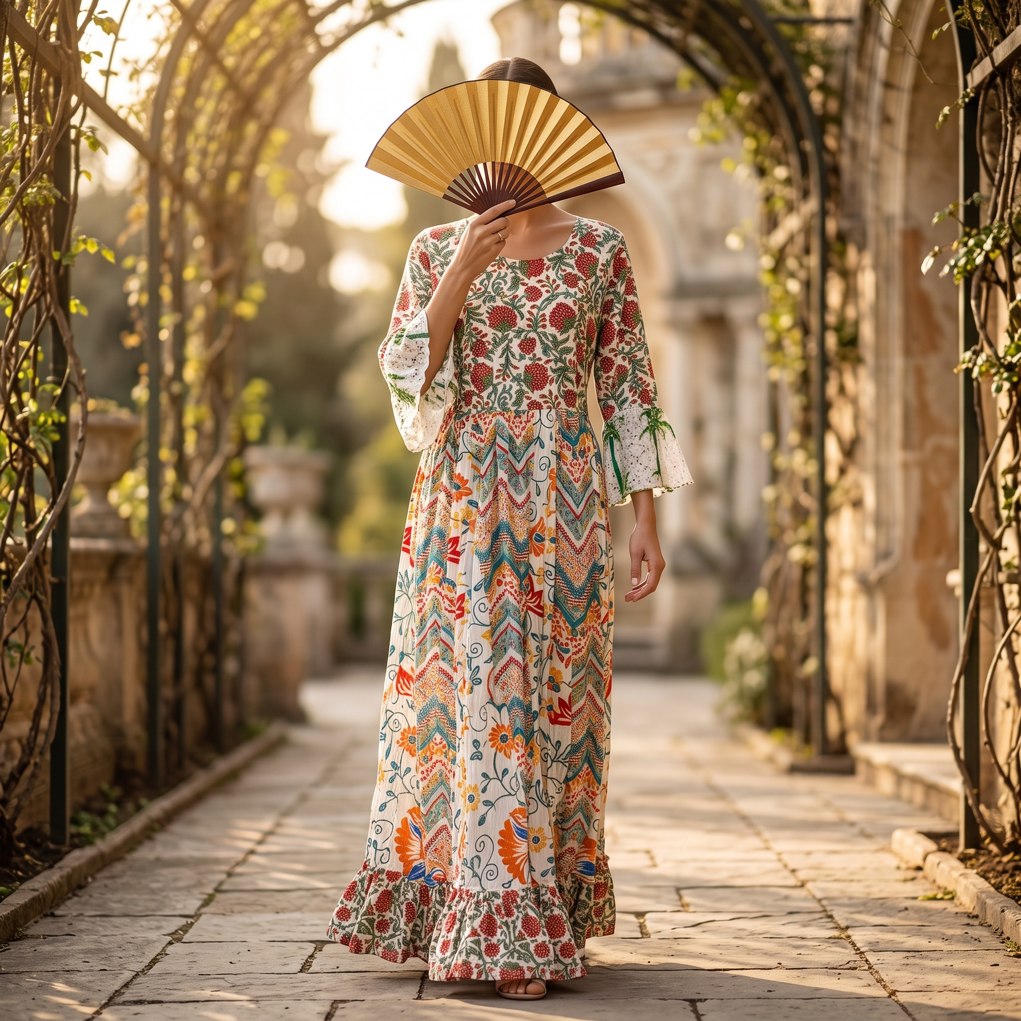 S-M Crystal Special Printed Cotton Dress 57" Long Jalabiya TN 557