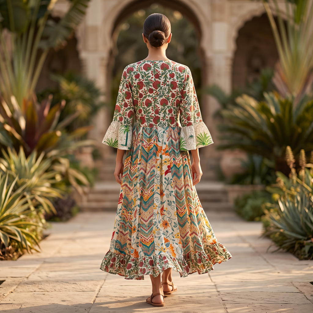 S-M Crystal Special Printed Cotton Dress 57" Long Jalabiya TN 557