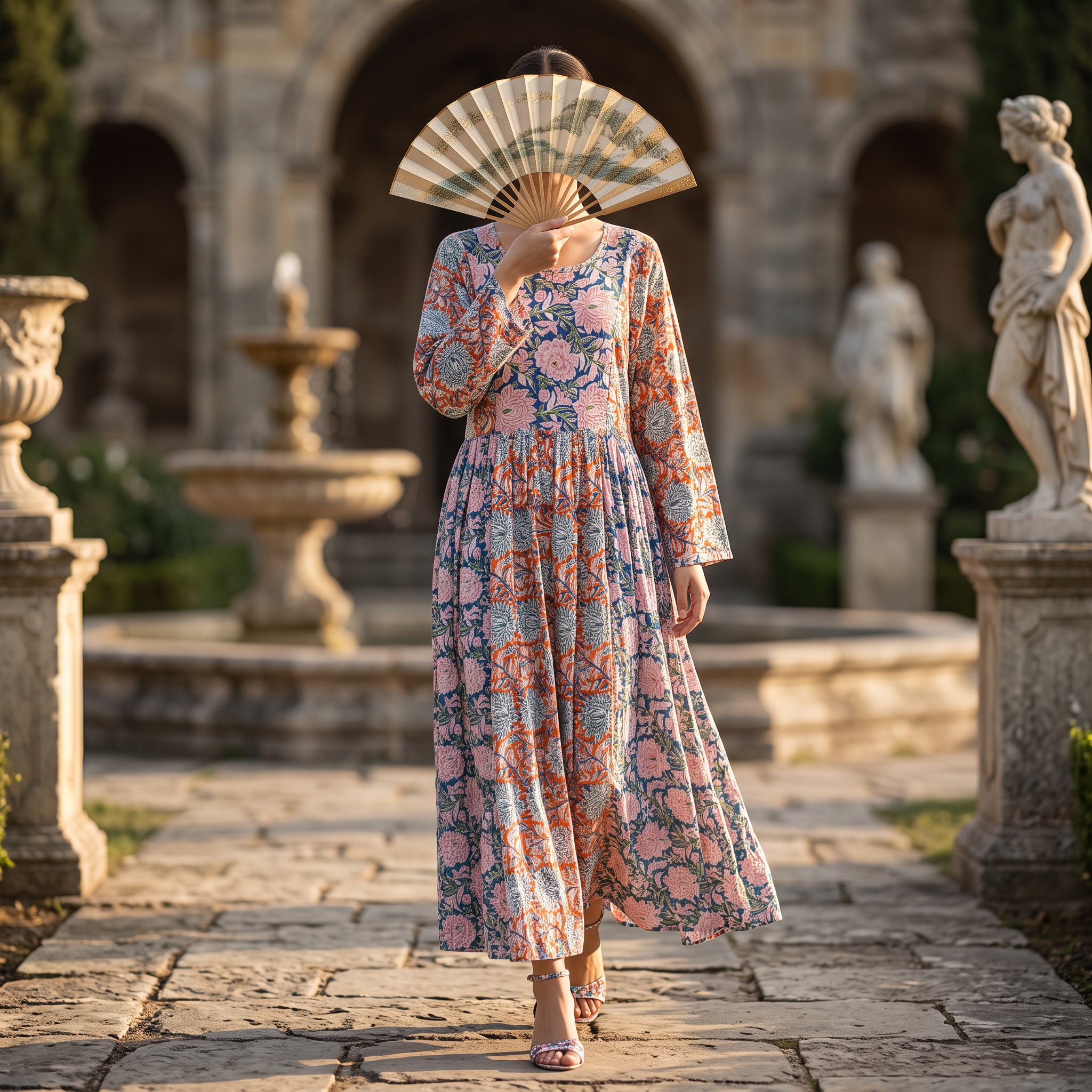 L/XL Crystal Heba Printed Cotton Dress 57" Long Jalabiya TN 562