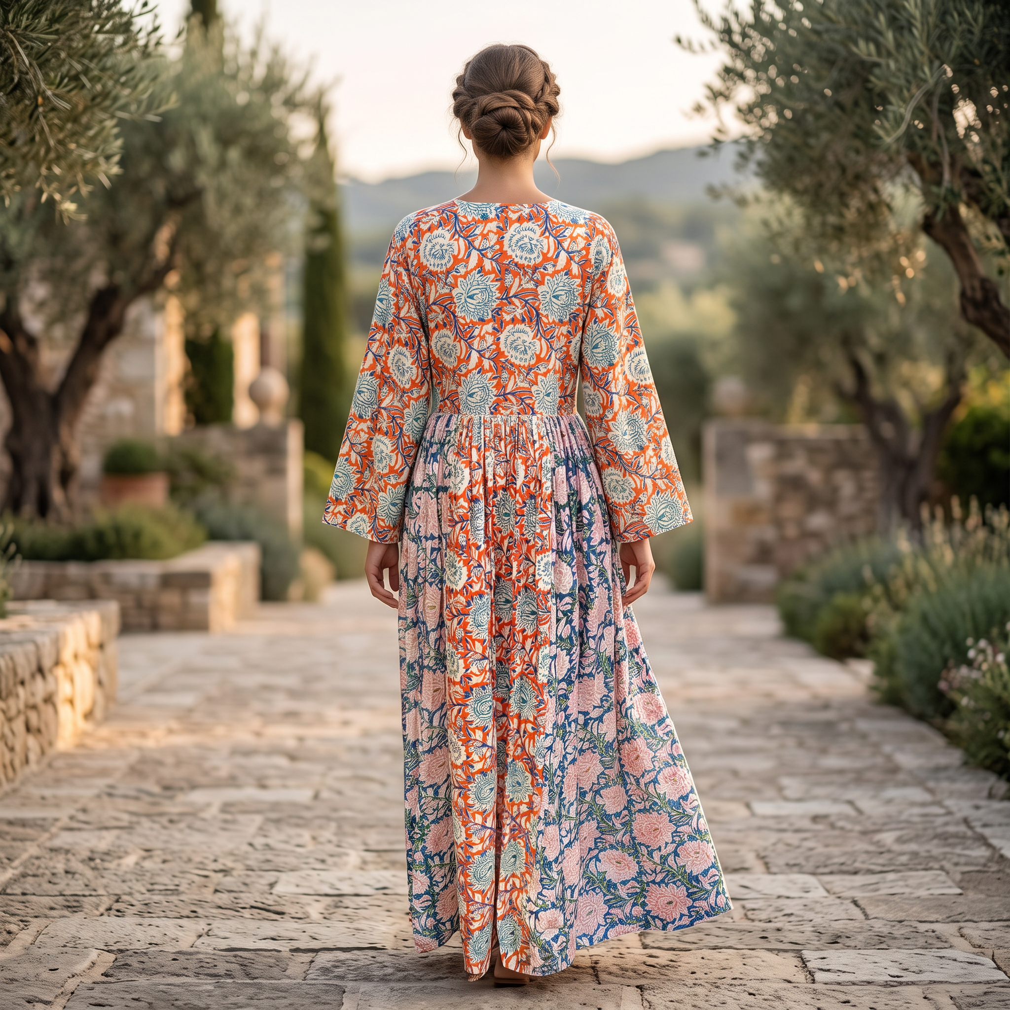 L/XL Crystal Heba Printed Cotton Dress 57" Long Jalabiya TN 562
