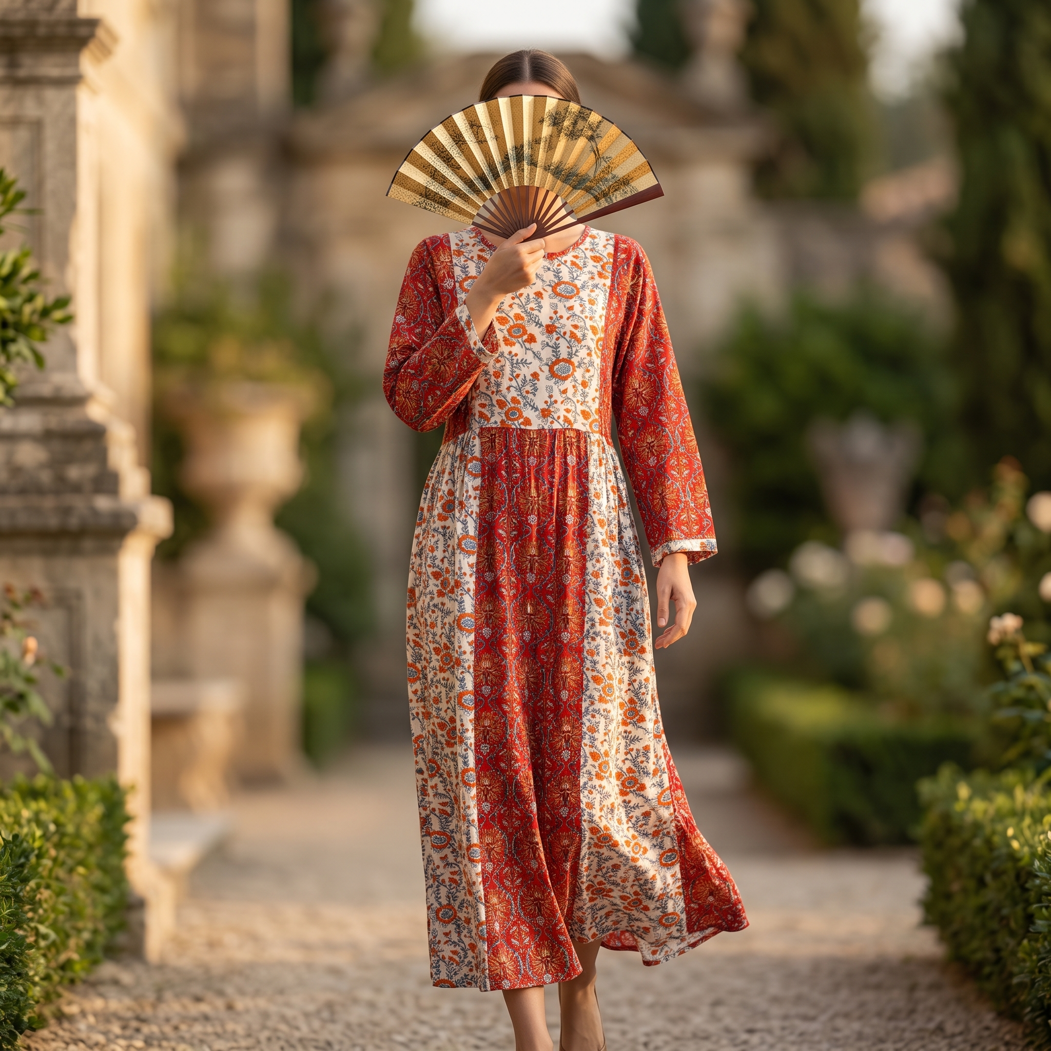 L/XL Crystal Heba Printed Cotton Dress 57" Long Jalabiya TN 563