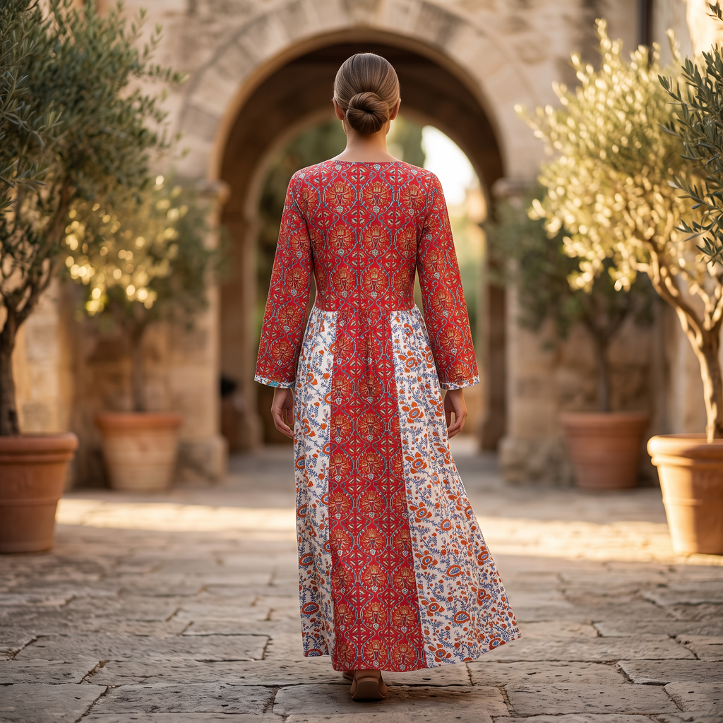 L/XL Crystal Heba Printed Cotton Dress 57" Long Jalabiya TN 563