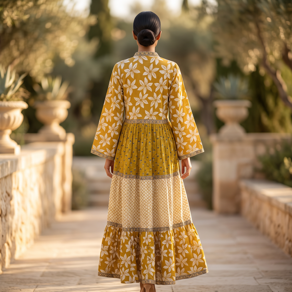 S/M Crystal Sydney Printed Cotton Dress 57" Long Jalabiya TN 564