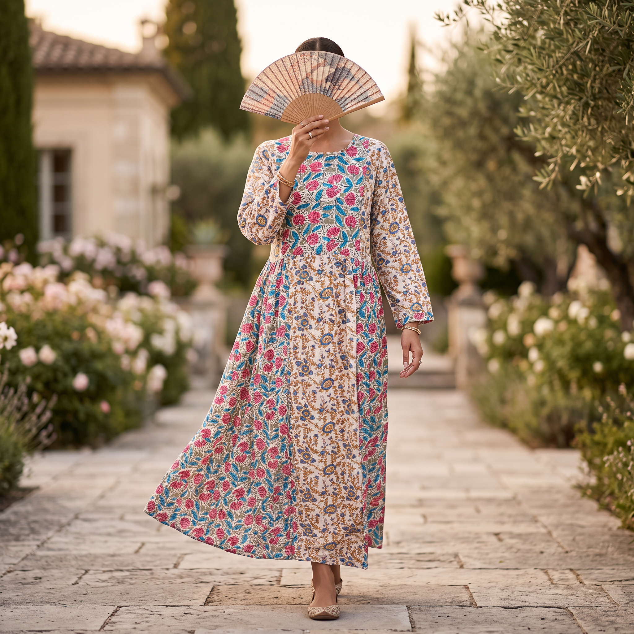 L/XL Crystal Heba Printed Cotton Dress 57" Long Jalabiya TN 568