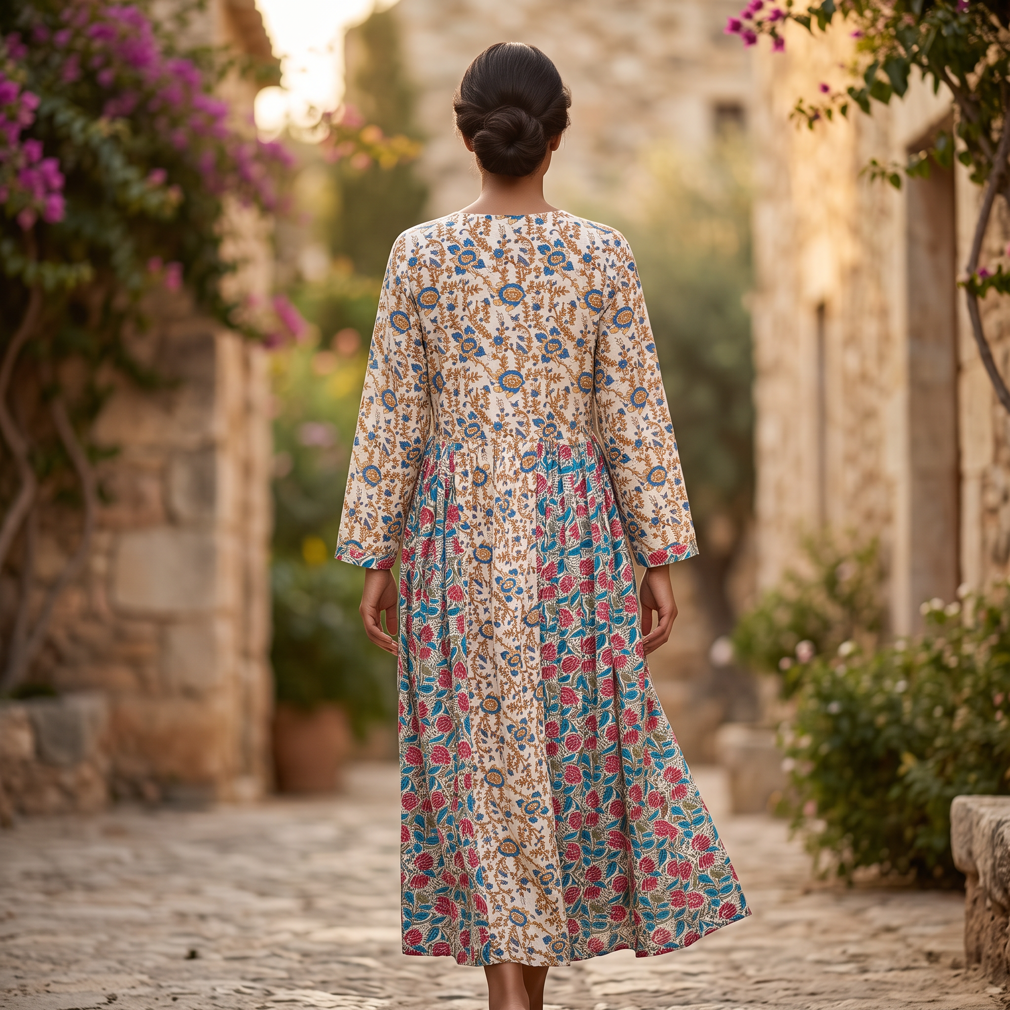 L/XL Crystal Heba Printed Cotton Dress 57" Long Jalabiya TN 568