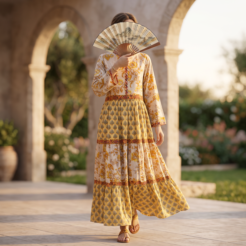 S/M Crystal Sydney Printed Cotton Dress 57" Long Jalabiya TN 569