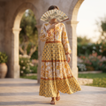 S/M Crystal Sydney Printed Cotton Dress 57" Long Jalabiya TN 569