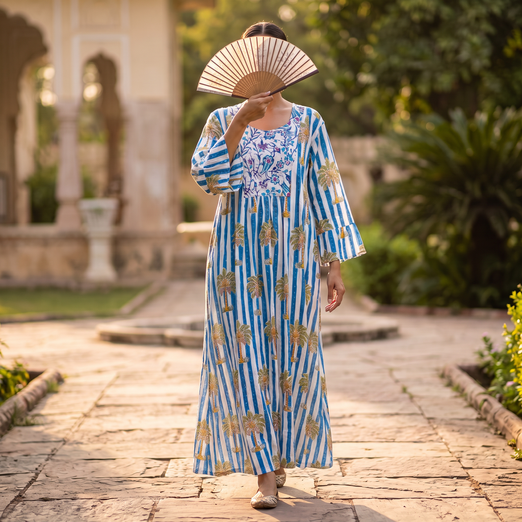 S/M Crystal Rania Printed Cotton Dress 57" Long Jalabiya TN 571