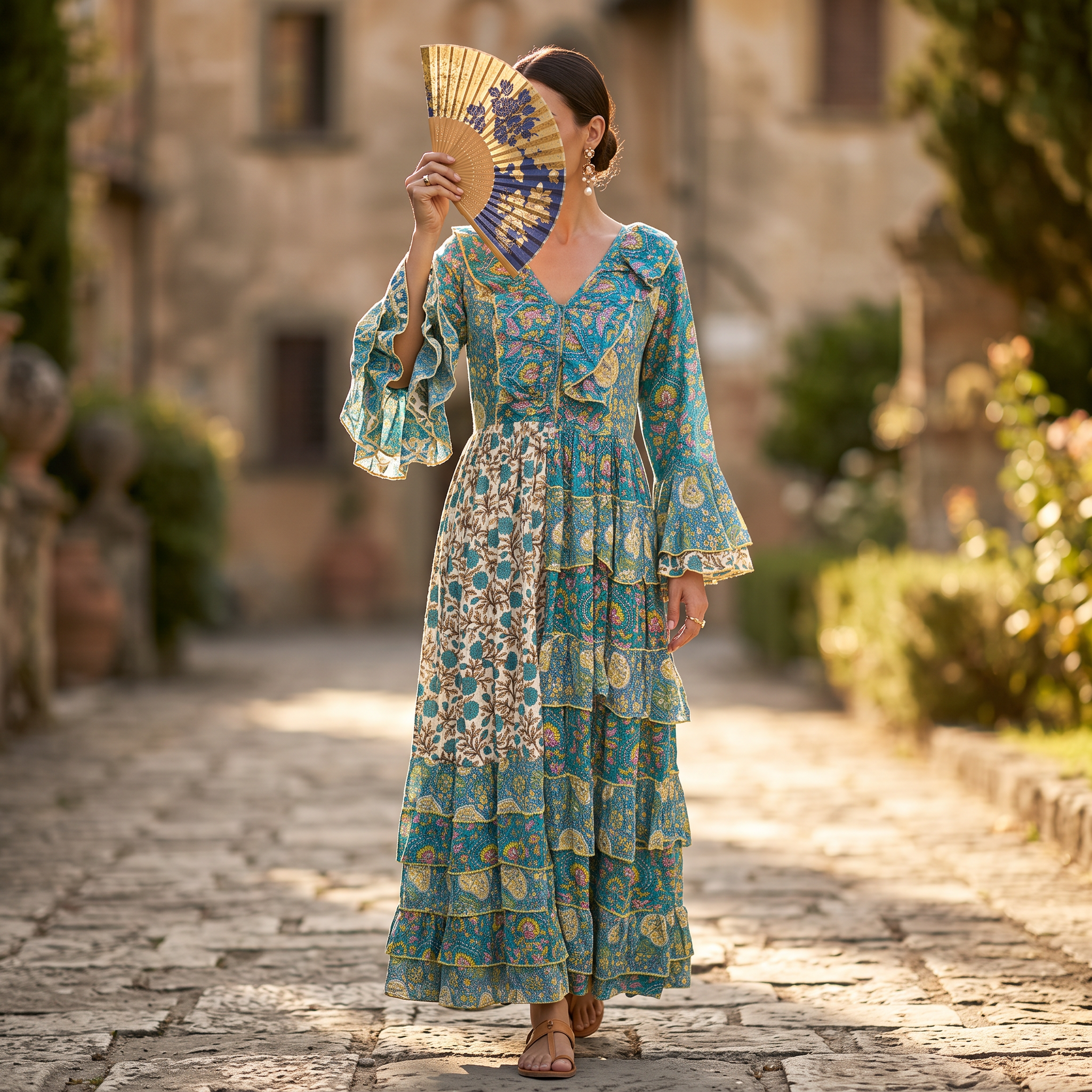 S/M Crystal Sabah Printed Cotton Dress 57" Long Jalabiya TNY 834