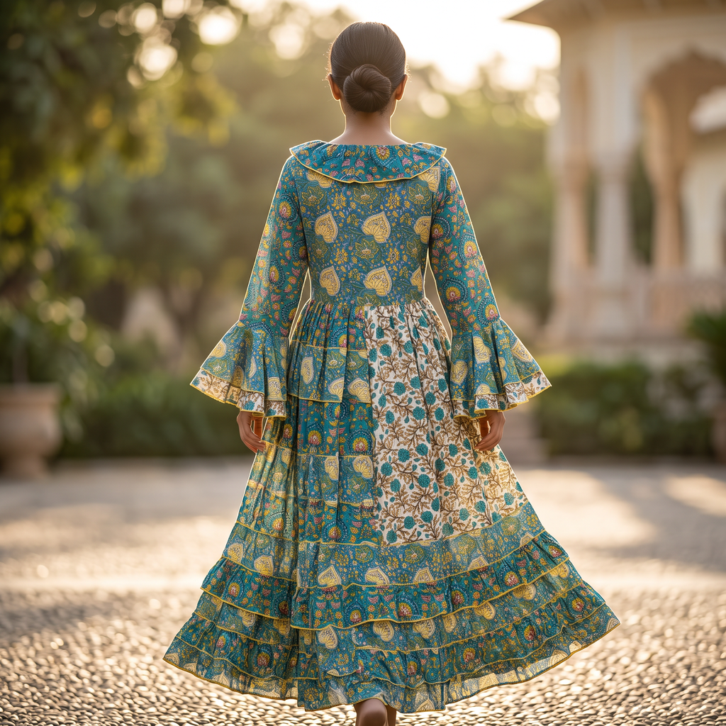 S/M Crystal Sabah Printed Cotton Dress 57" Long Jalabiya TNY 834