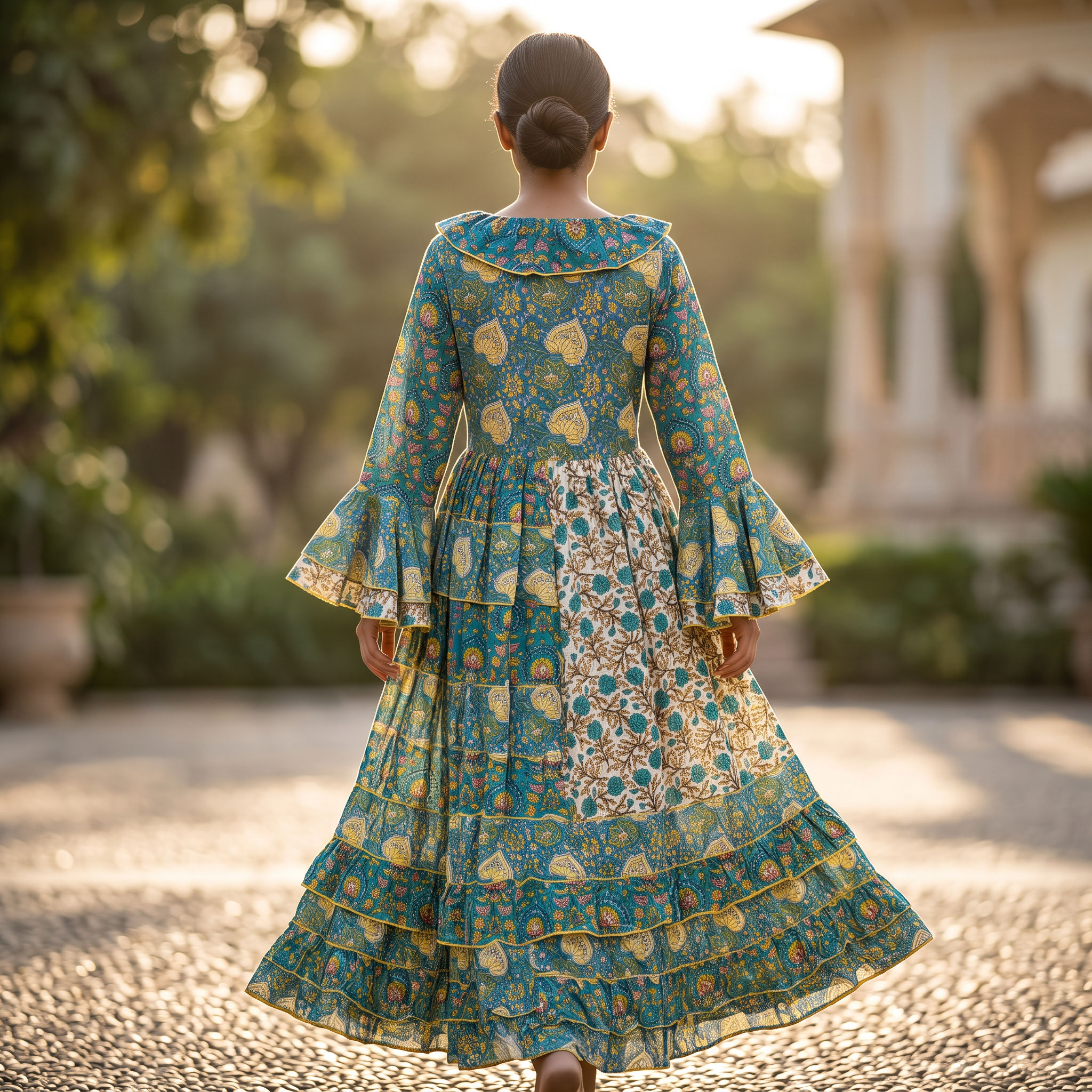S/M Crystal Sabah Printed Cotton Dress 57" Long Jalabiya TNY 834