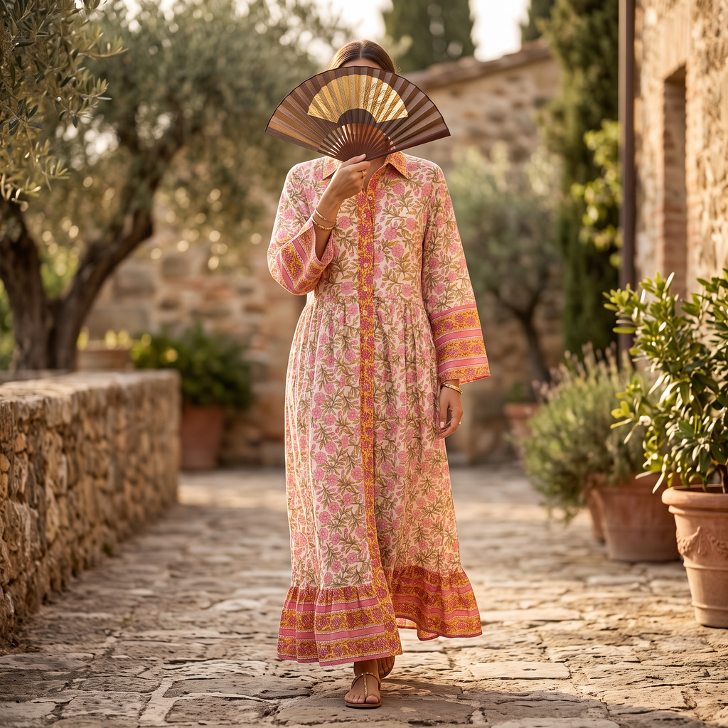 L/XL Crystal Ana Printed Cotton Dress 57" Long Jalabiya TN 576