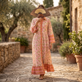 L/XL Crystal Ana Printed Cotton Dress 57" Long Jalabiya TN 576