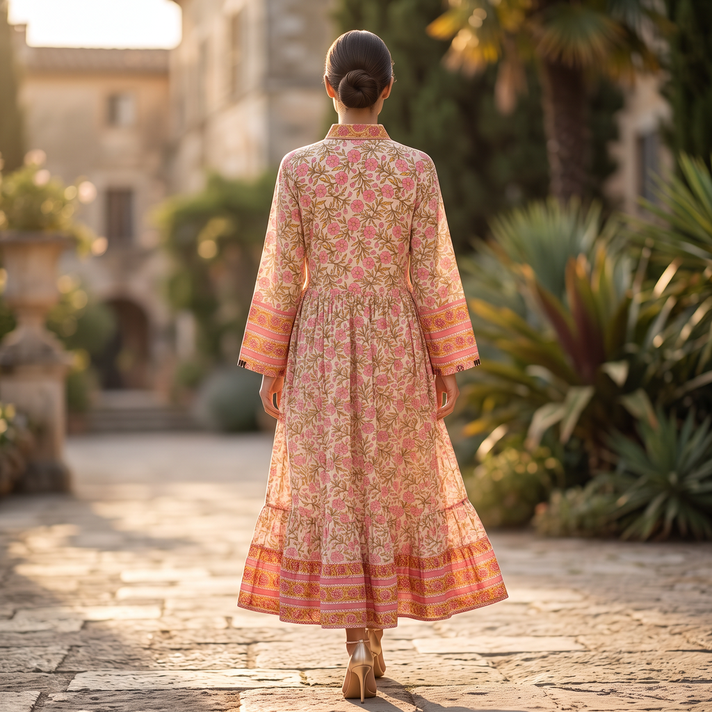 L/XL Crystal Ana Printed Cotton Dress 57" Long Jalabiya TN 576