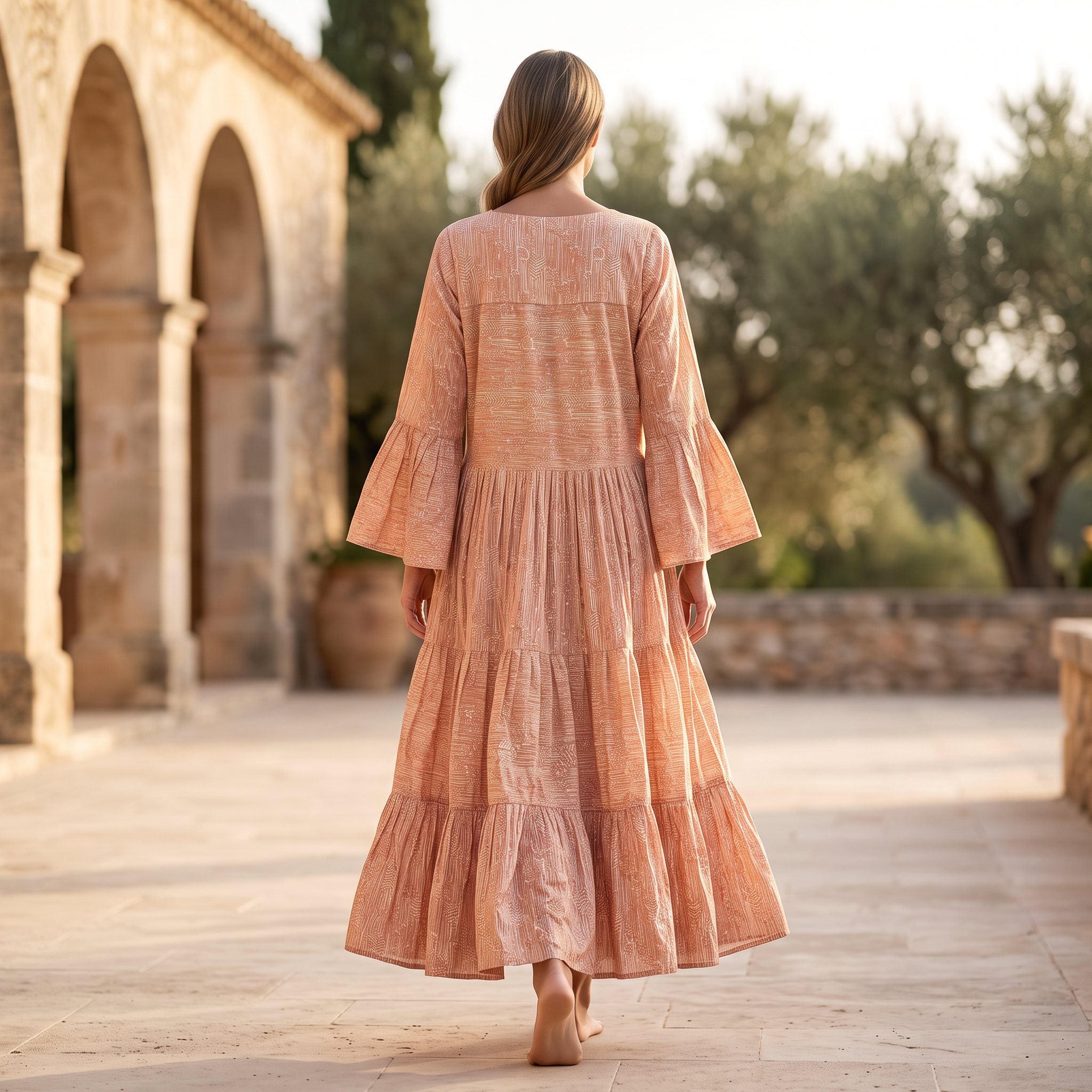L/XL Crystal Abia Printed Cotton Dress 57" Long Jalabiya TN 587