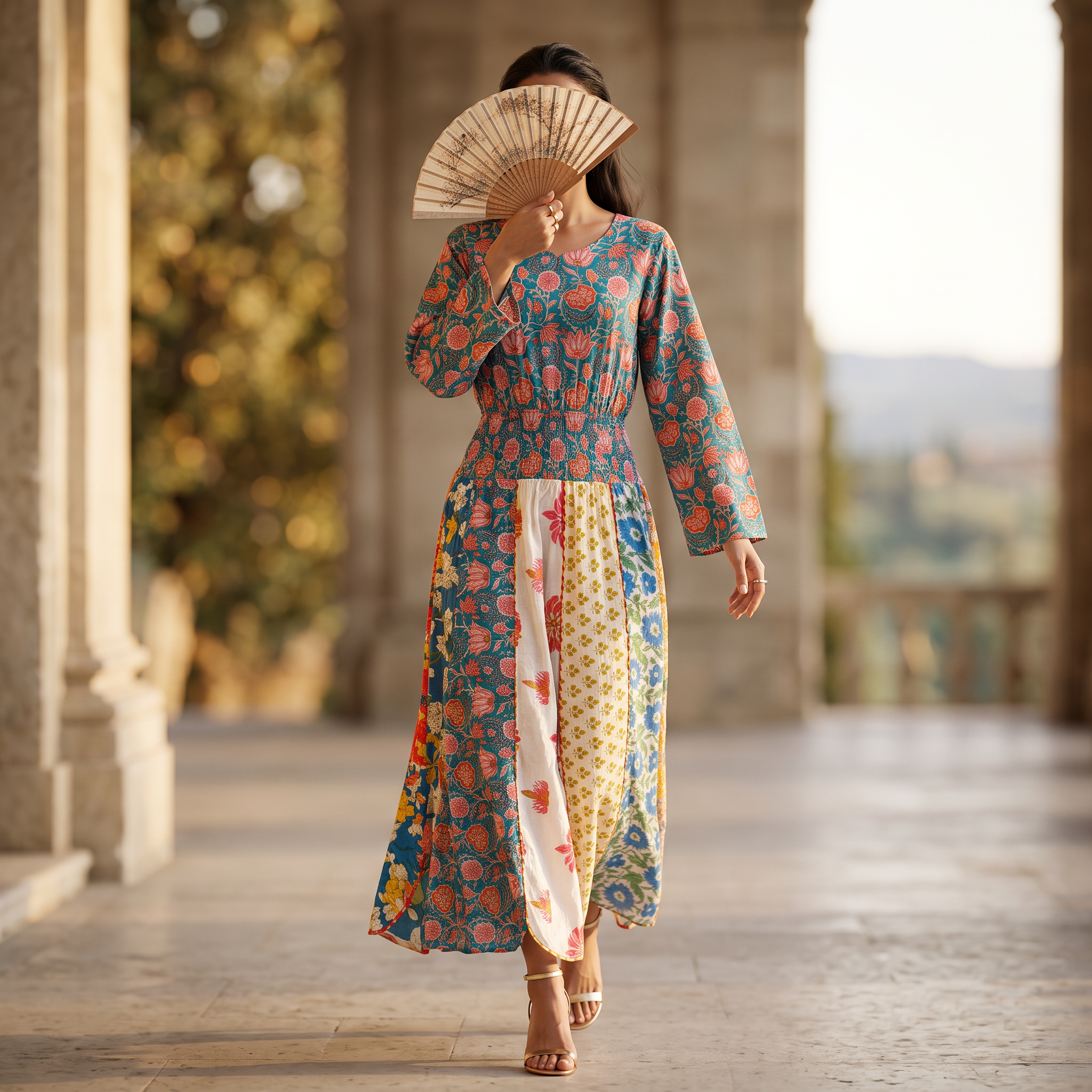 L/XL Zayna Printed Cotton Dress 57" Long Jalabiya TN 596