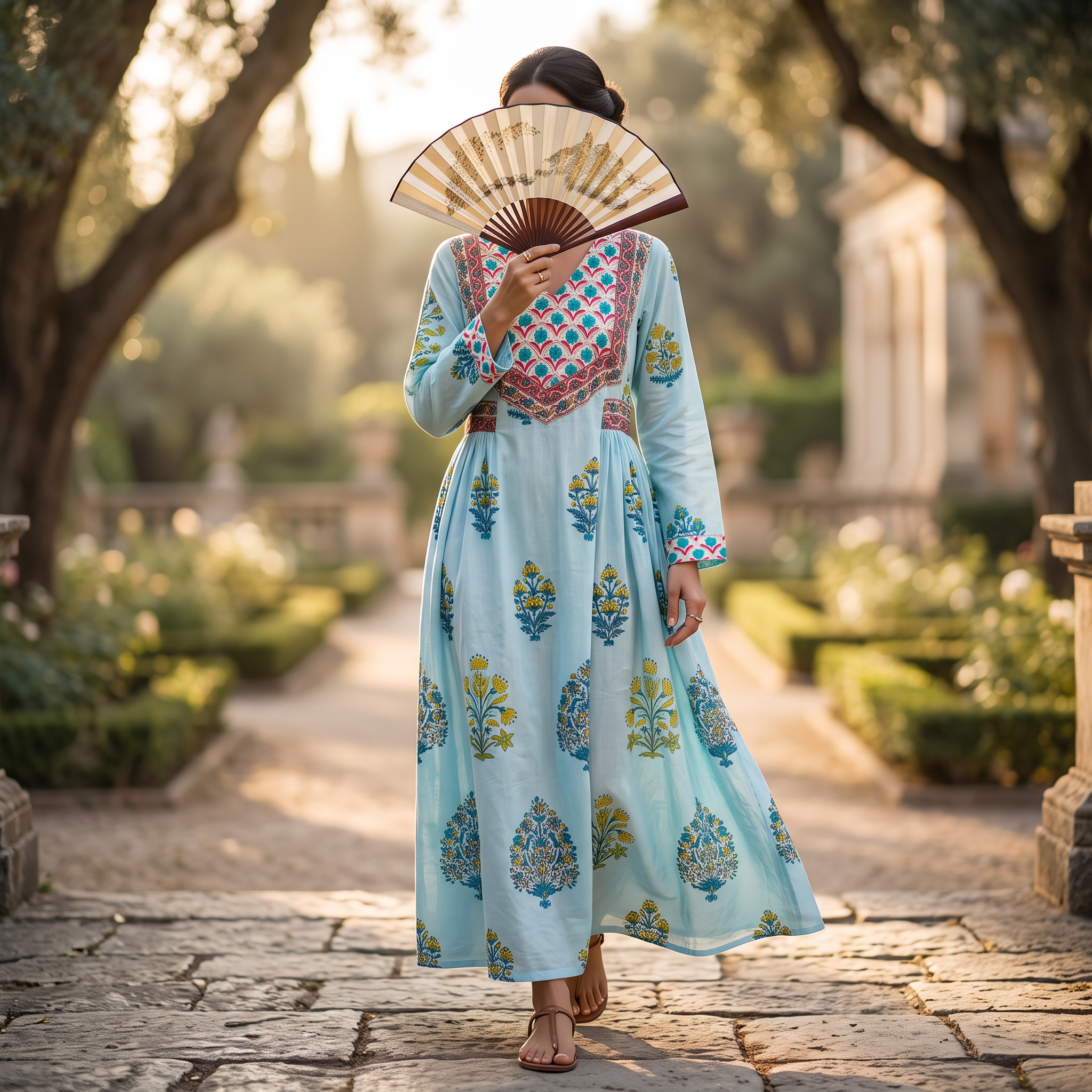 S/M Crystal Arwa Printed Cotton Dress 57" Long Jalabiya TN 597
