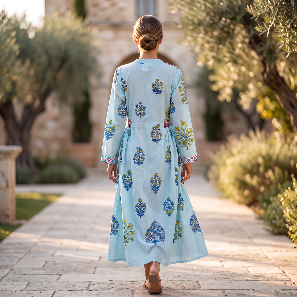 S/M Crystal Arwa Printed Cotton Dress 57" Long Jalabiya TN 597