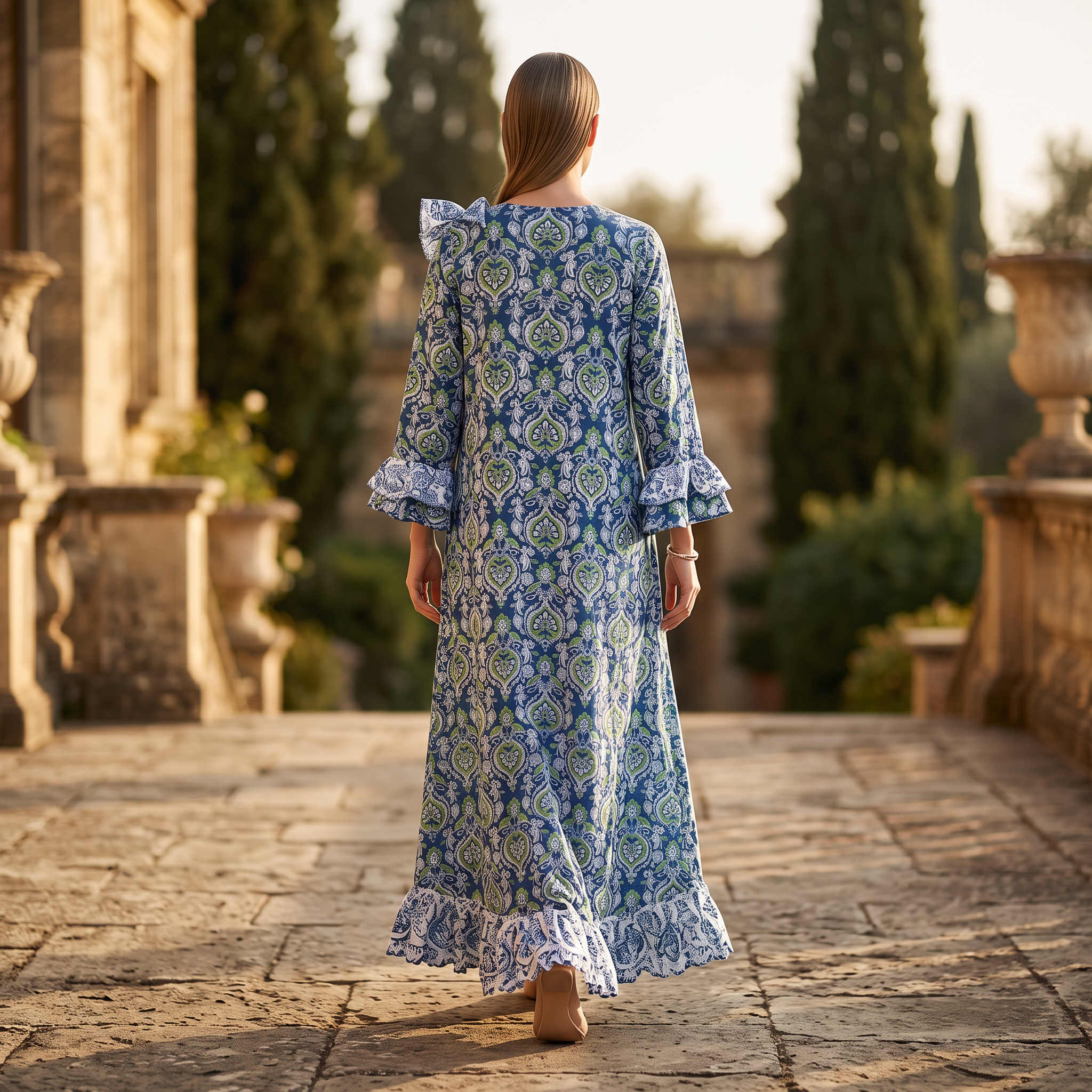 2XL/3XL Princess Printed Cotton Dress 57" Long Jalabiya TN 599