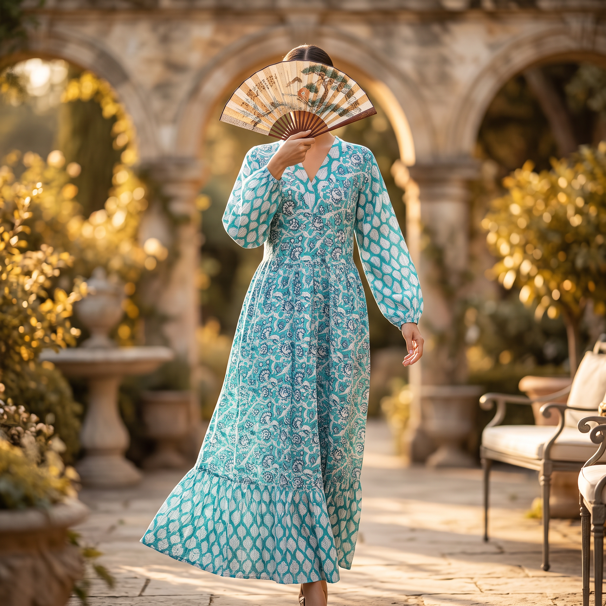 L/XL Bahira Printed Cotton Dress 57" Long Jalabiya TN 602