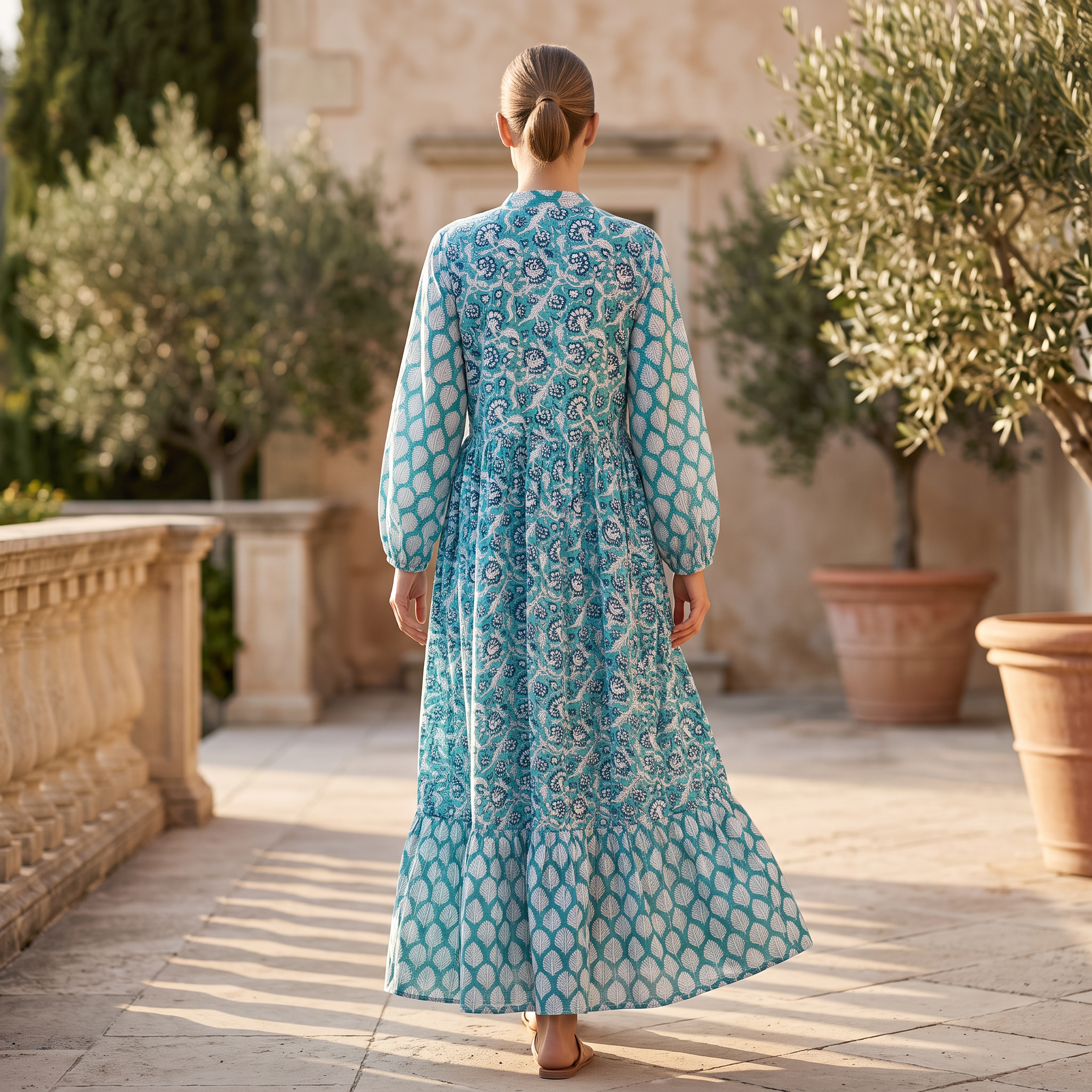 L/XL Bahira Printed Cotton Dress 57" Long Jalabiya TN 602