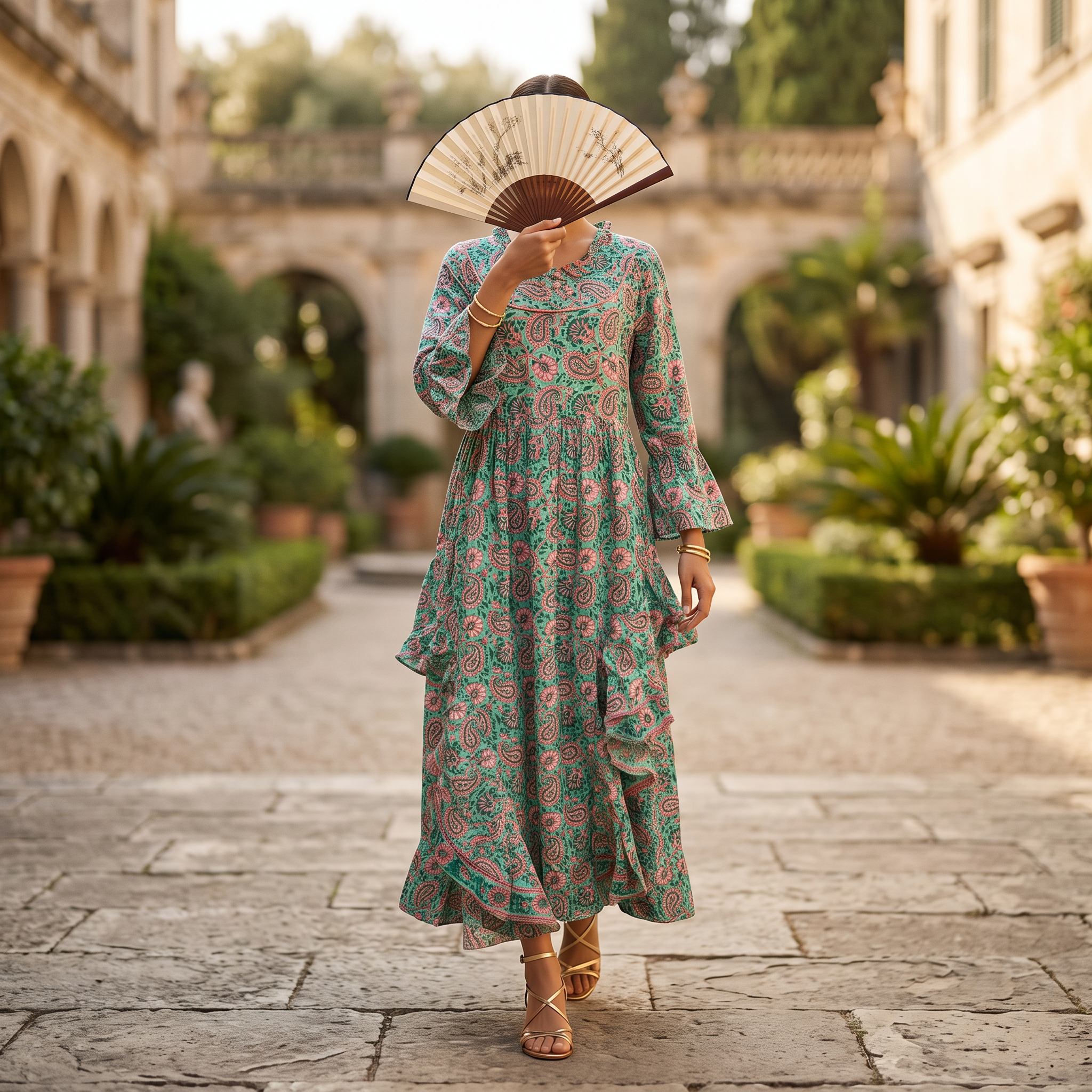 S/M Jalila Printed Cotton Dress 57" Long Jalabiya TN 607