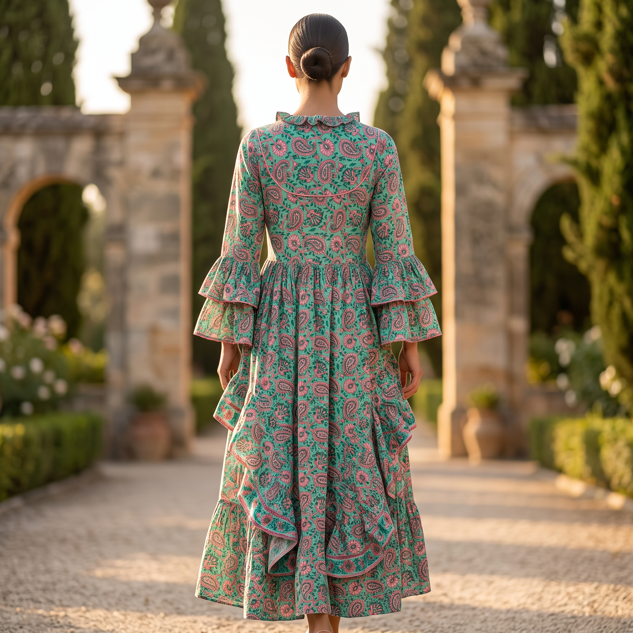 S/M Jalila Printed Cotton Dress 57" Long Jalabiya TN 607