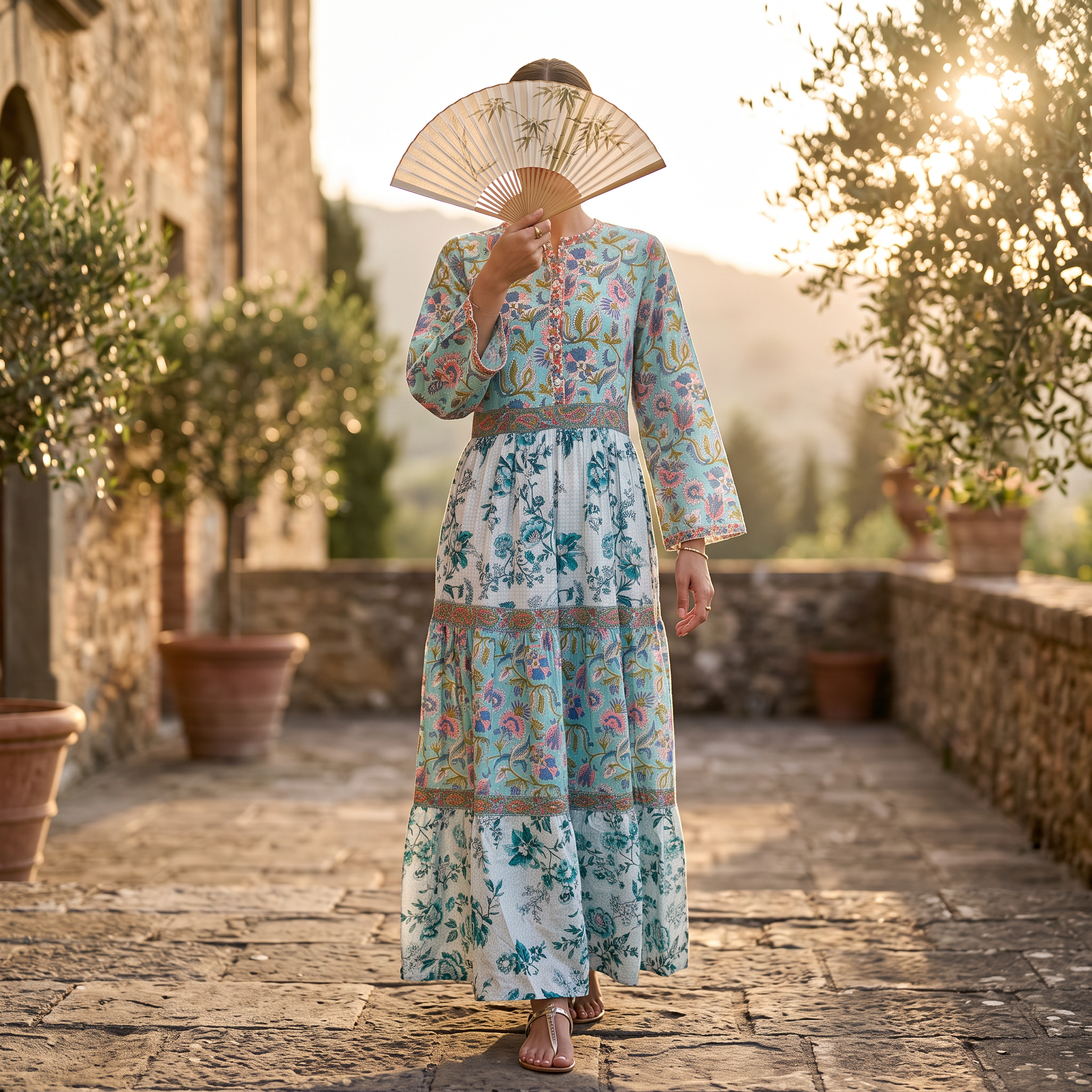 S/M Crystal Sydney Printed Cotton Dress 57" Long Jalabiya  TN 612