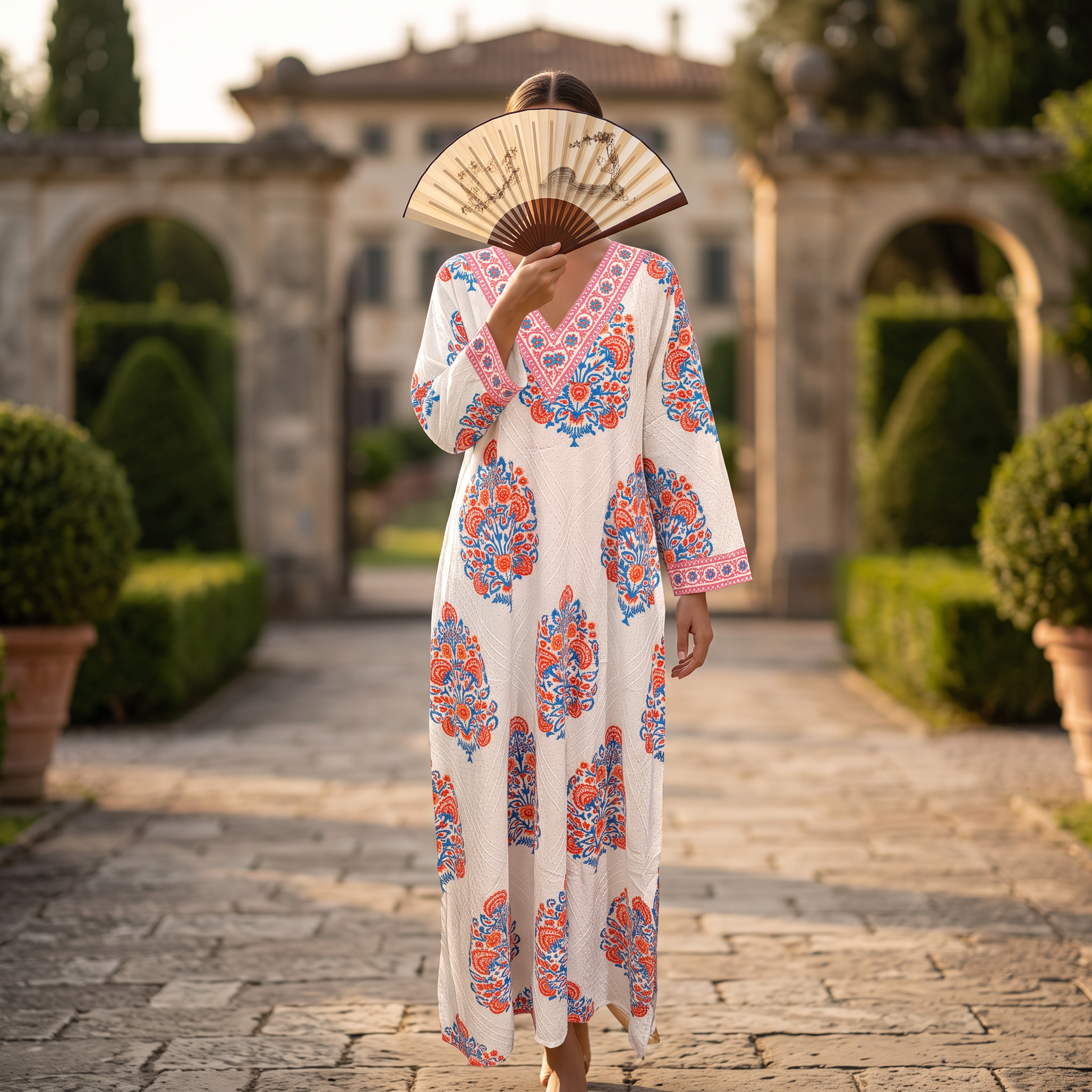 L-XL Crystal Leila Printed Cotton Dress 57" Long Jalabiya TN 618