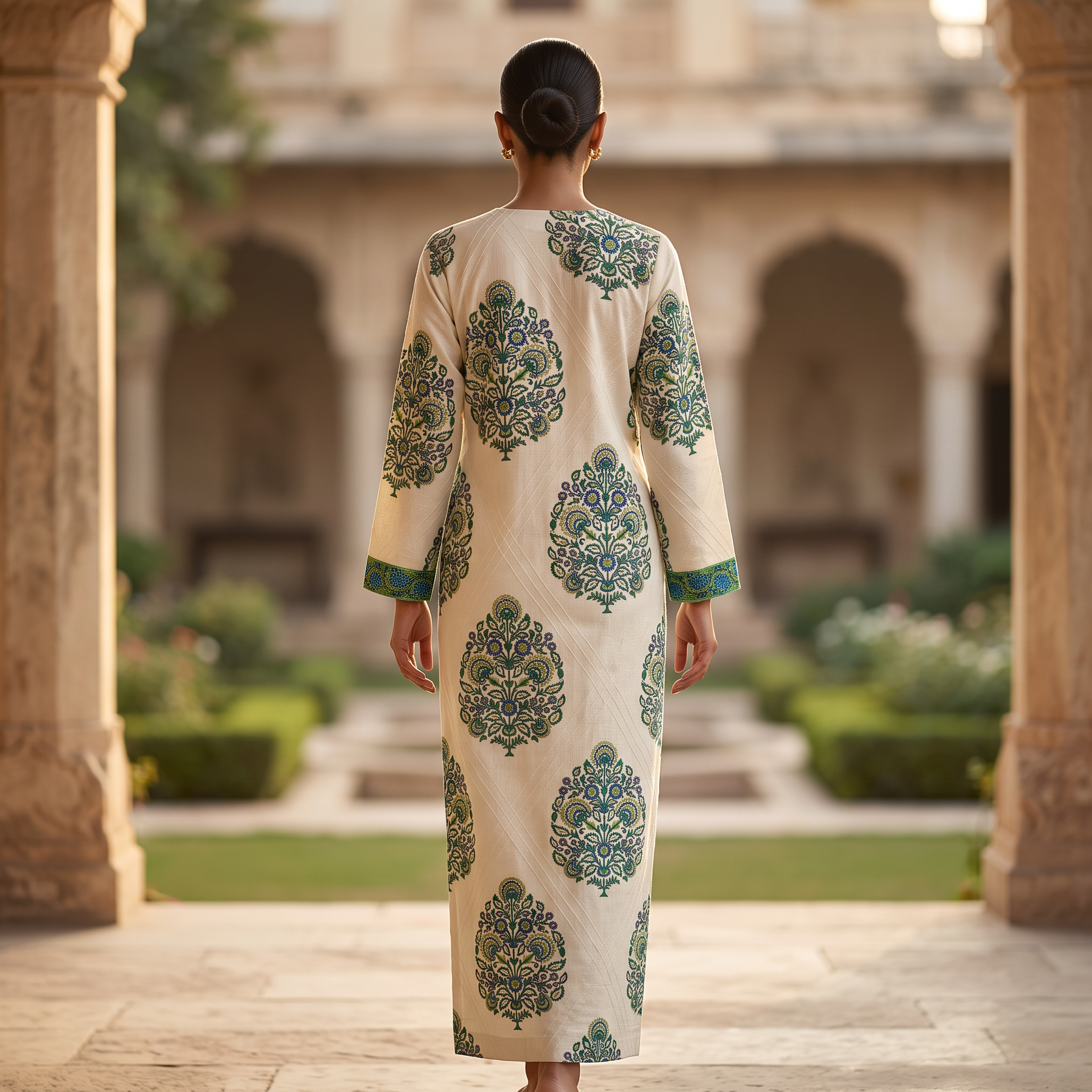 S-M Crystal Leila Printed Cotton Dress 57" Long Jalabiya TN 619