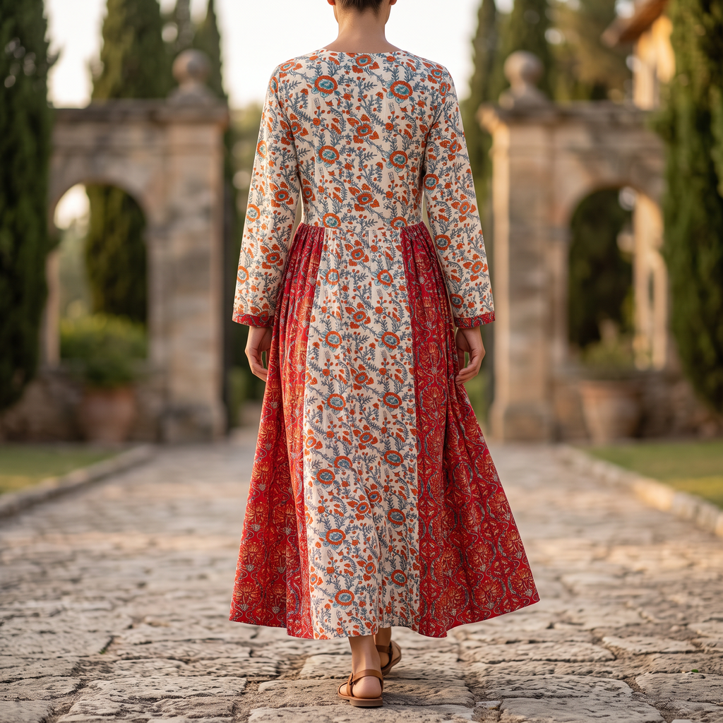 L/XL Crystal Heba Printed Cotton Dress 57" Long Jalabiya TN 622