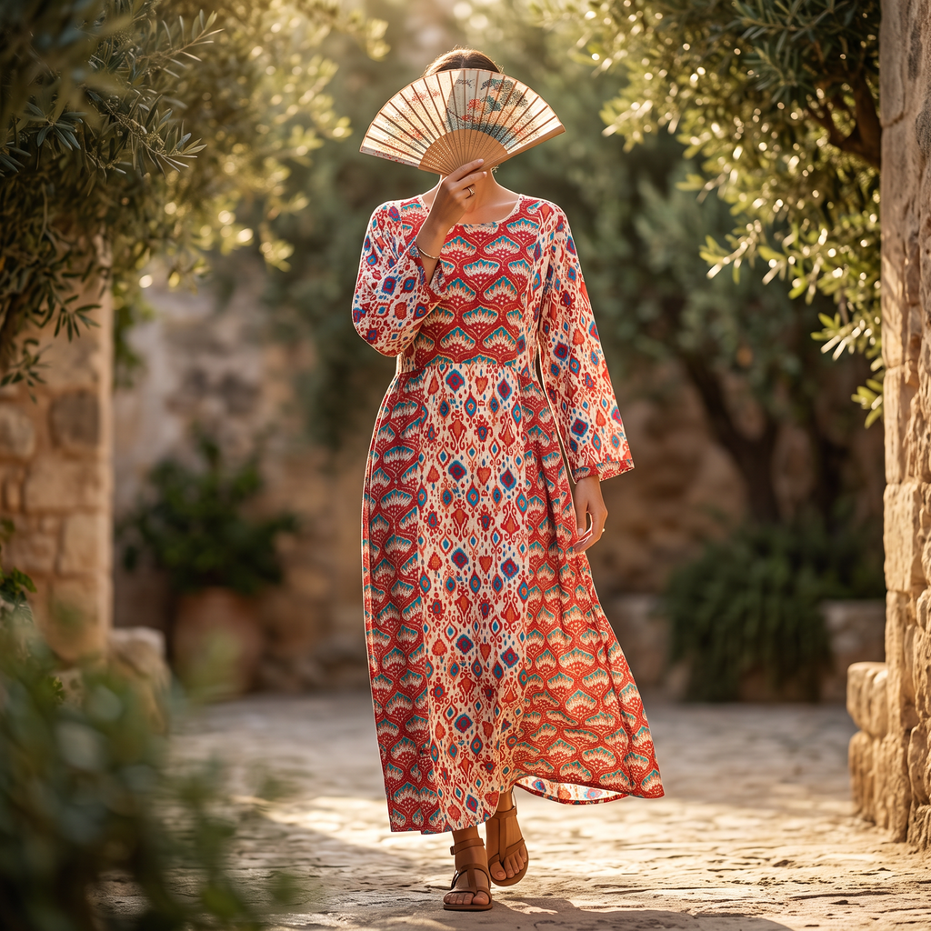 L/XL Crystal Heba Printed Cotton Dress 57" Long Jalabiya TN 624