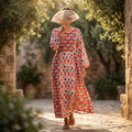 L/XL Crystal Heba Printed Cotton Dress 57" Long Jalabiya TN 624