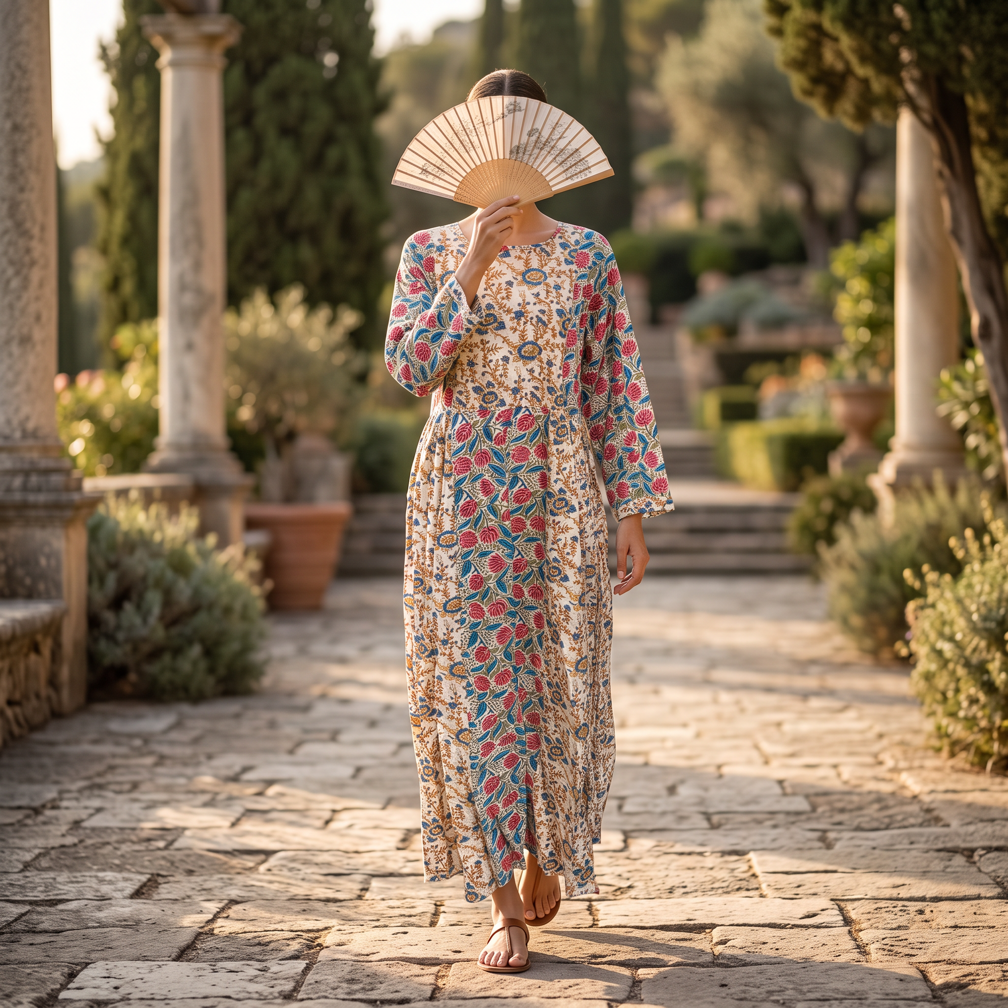 L/XL Crystal Heba Printed Cotton Dress 57" Long Jalabiya TN 628