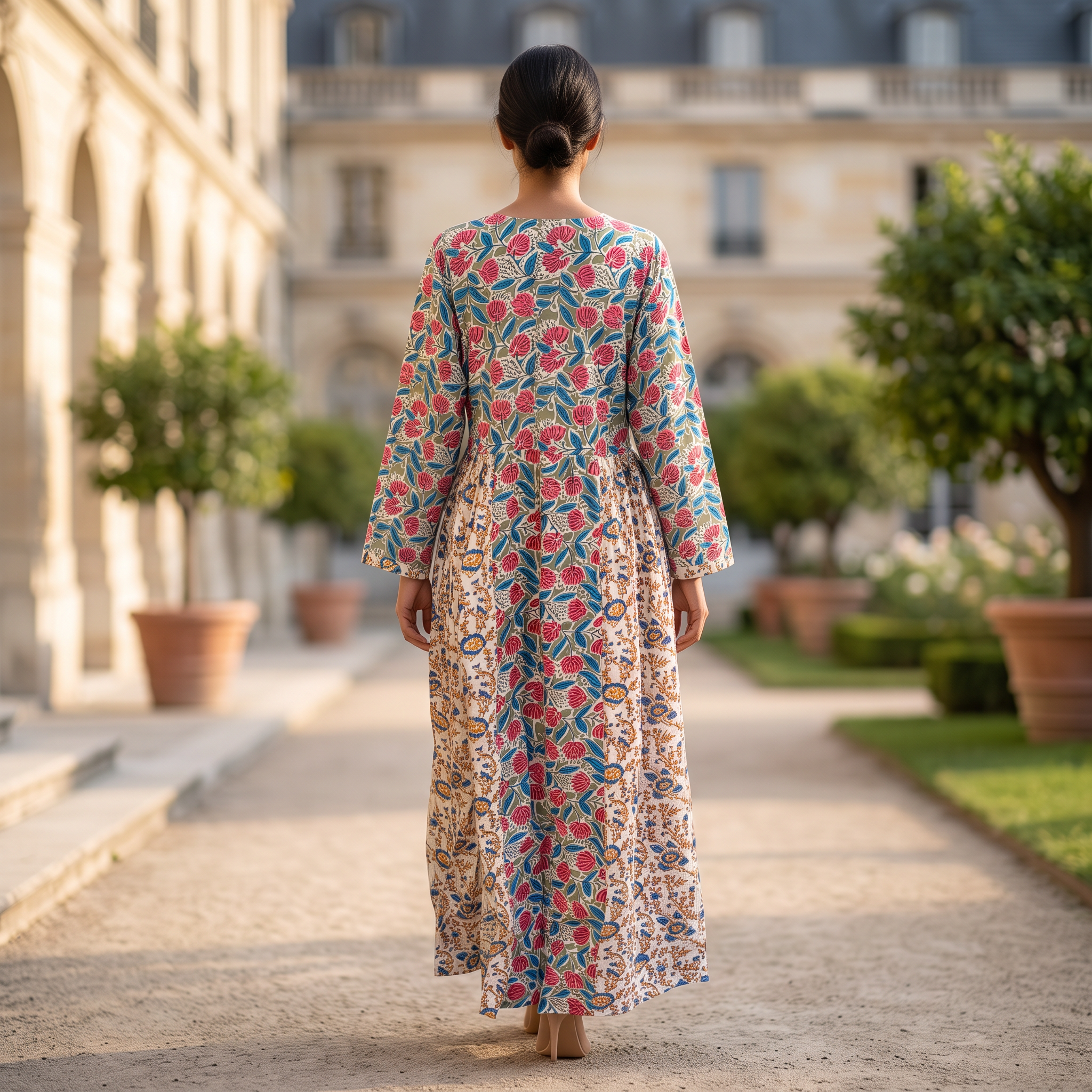 L/XL Crystal Heba Printed Cotton Dress 57" Long Jalabiya TN 628