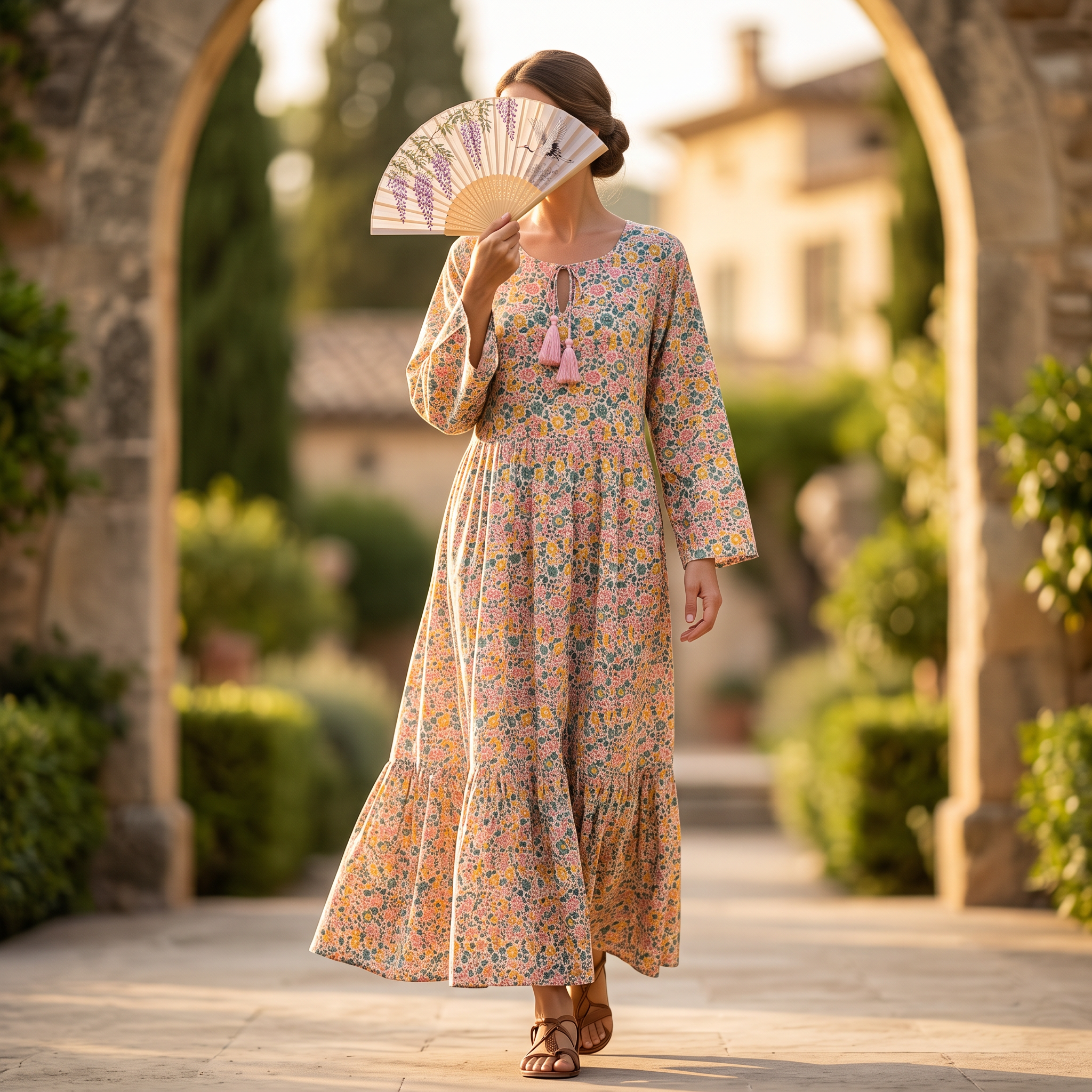 L/XL Crystal Razia Printed Cotton Dress 57" Long Jalabiya TN 629