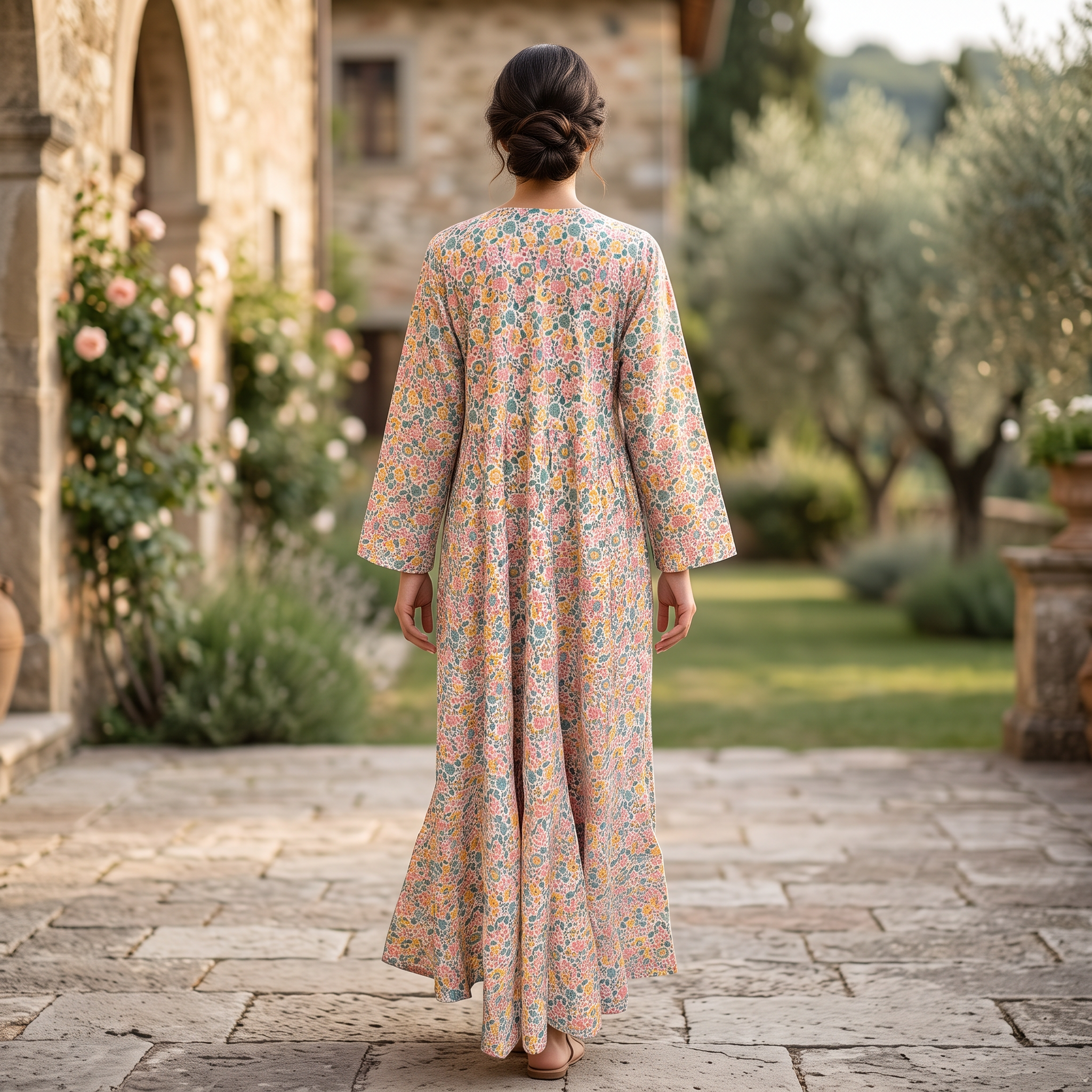 L/XL Crystal Razia Printed Cotton Dress 57" Long Jalabiya TN 629