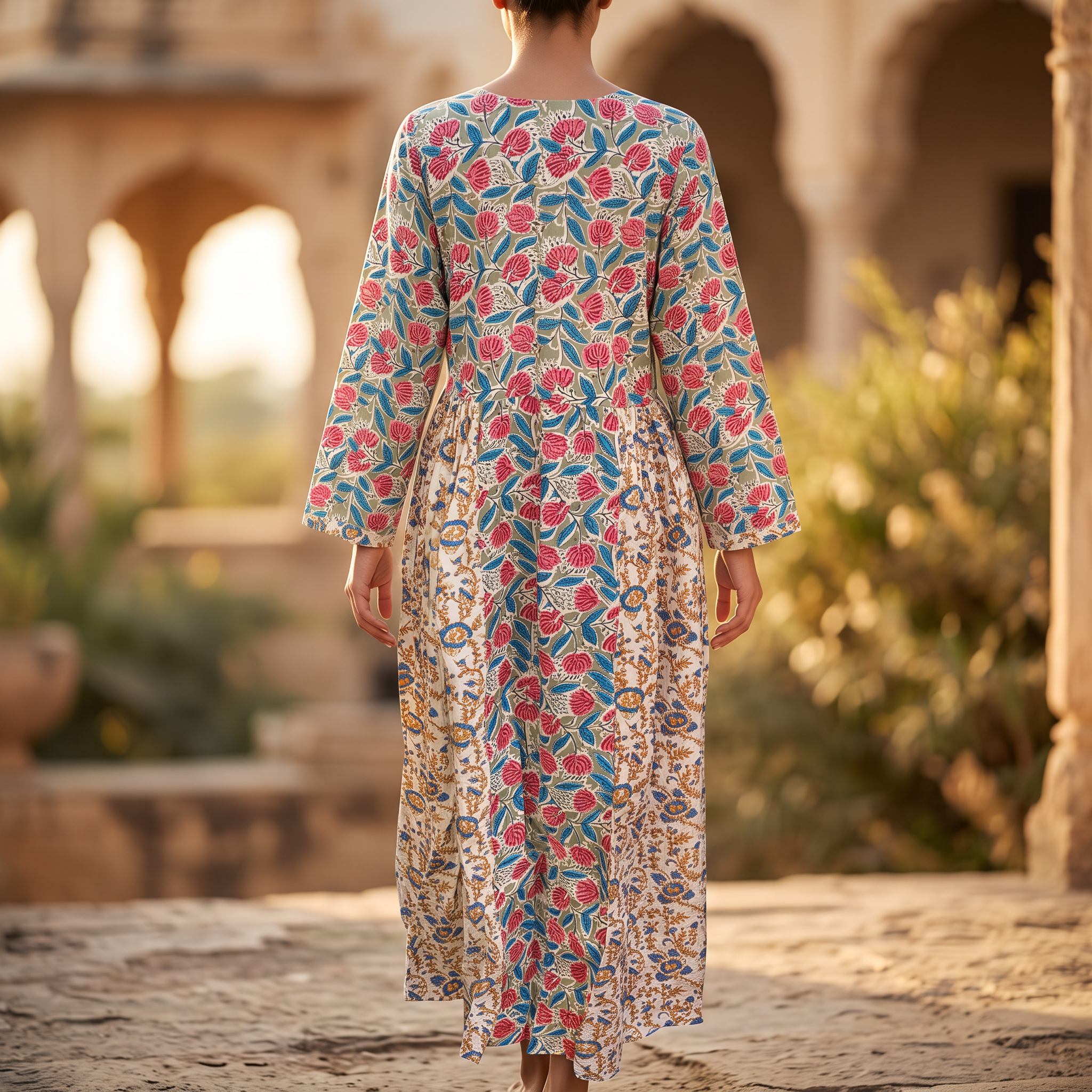 S/M Crystal Heba Printed Cotton Dress 57" Long Jalabiya TN 630
