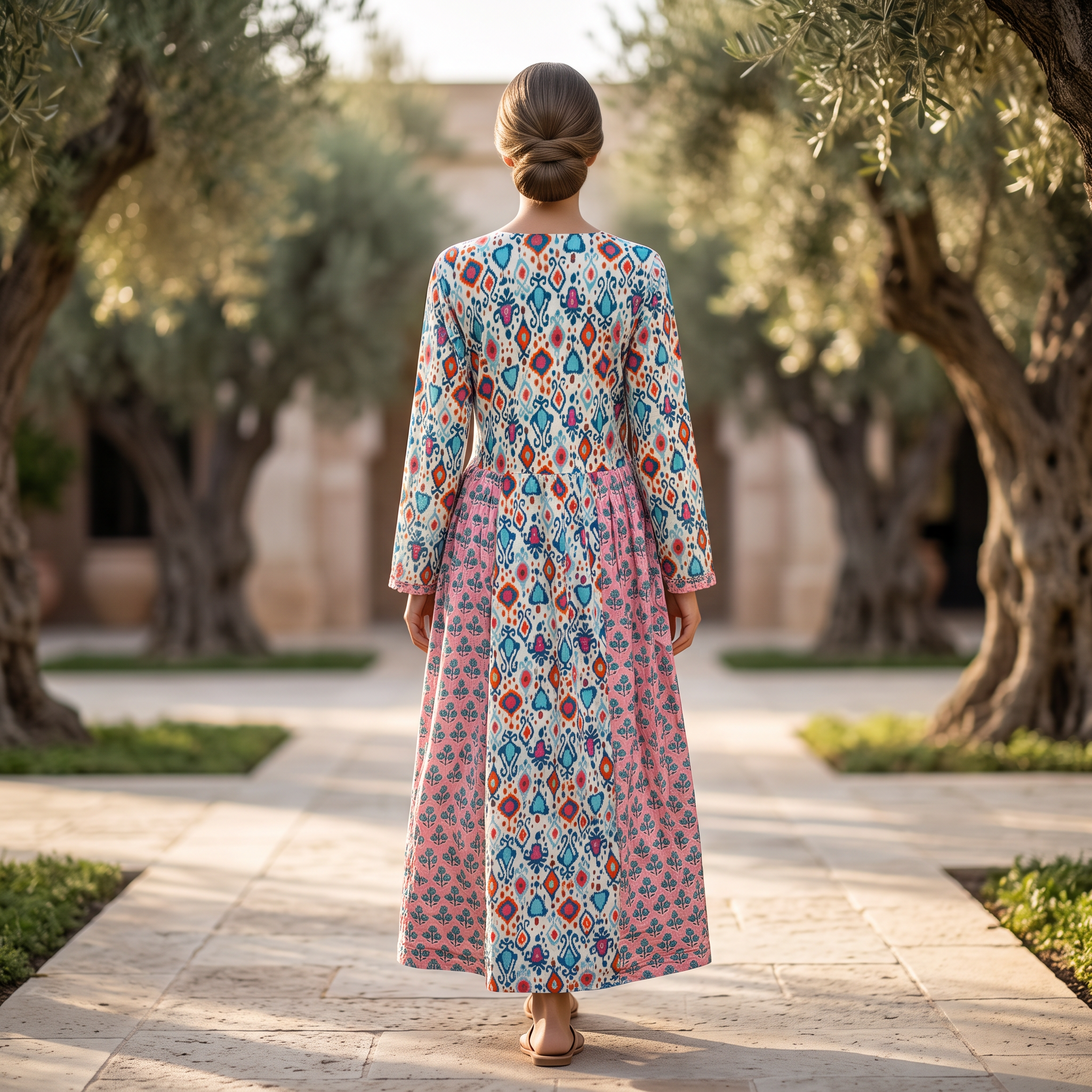 S/M Crystal Heba Printed Cotton Dress 57" Long Jalabiya TN 632
