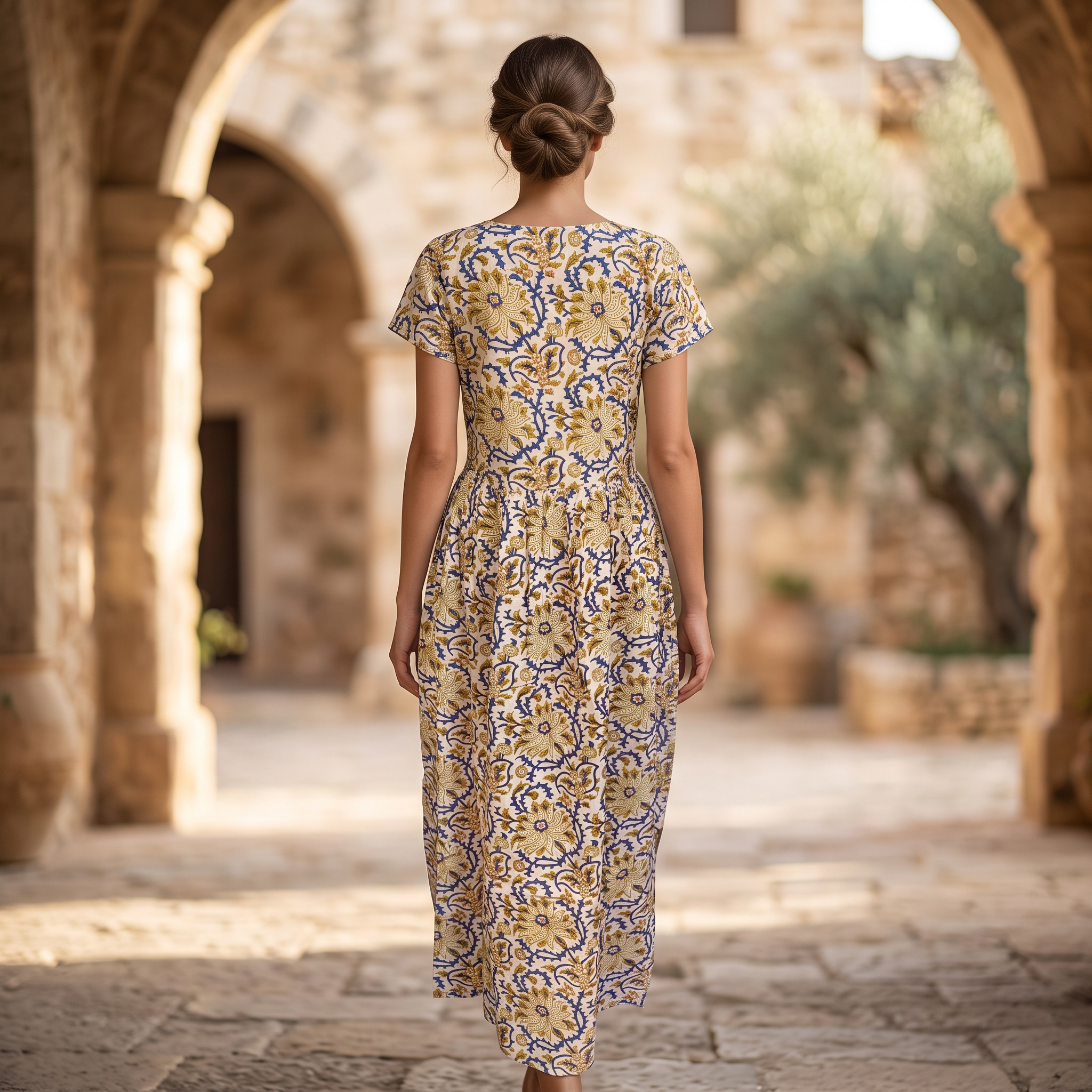 S-M Crystal Precious Printed Cotton Dress 57" Long Jalabiya TN 634