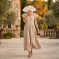 S-M Crystal Precious Printed Cotton Dress 57" Long Jalabiya TN 636