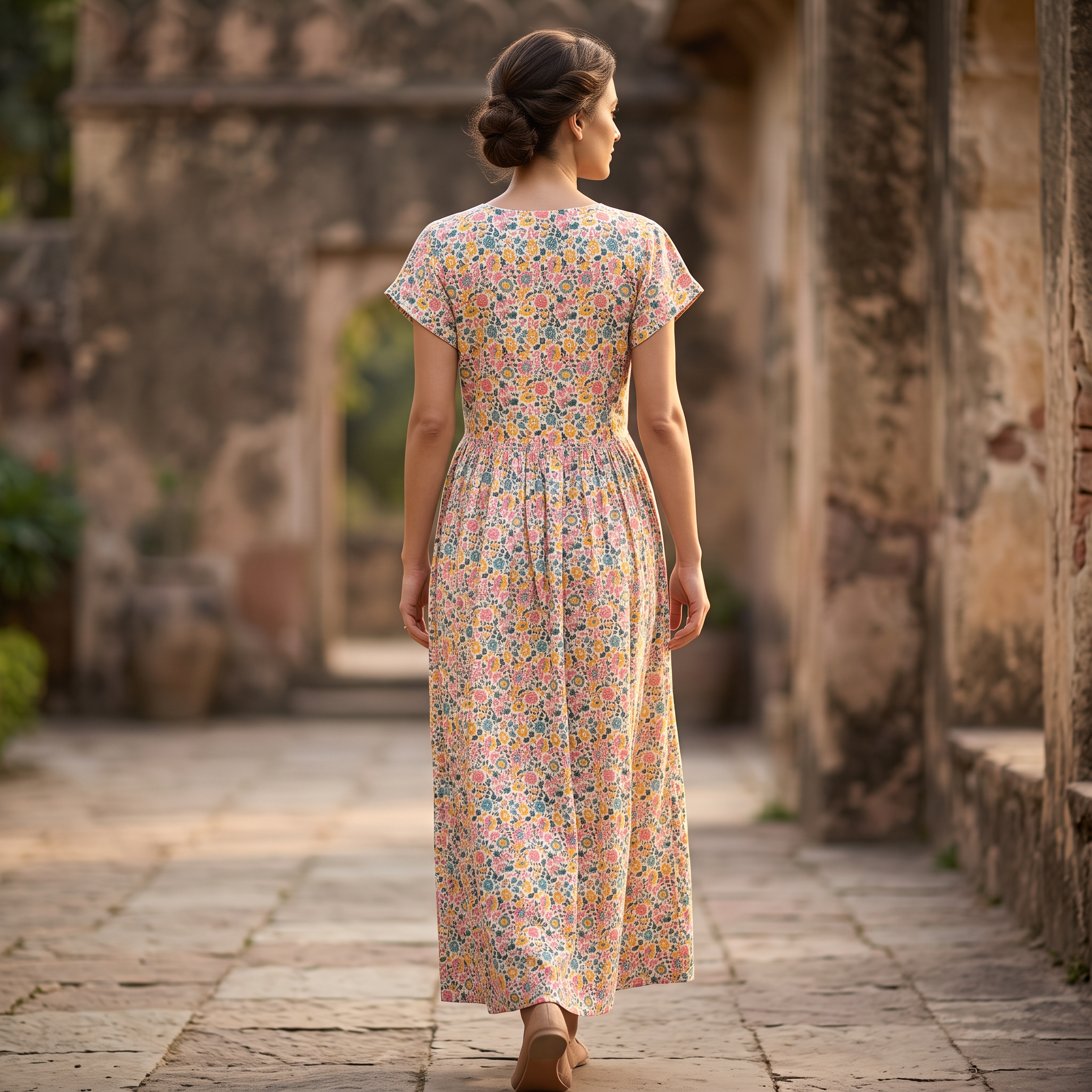 S-M Crystal Precious Printed Cotton Dress 57" Long Jalabiya TN 636