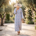 S-M Crystal Teena Printed Cotton Dress 57" Long Jalabiya TN 637