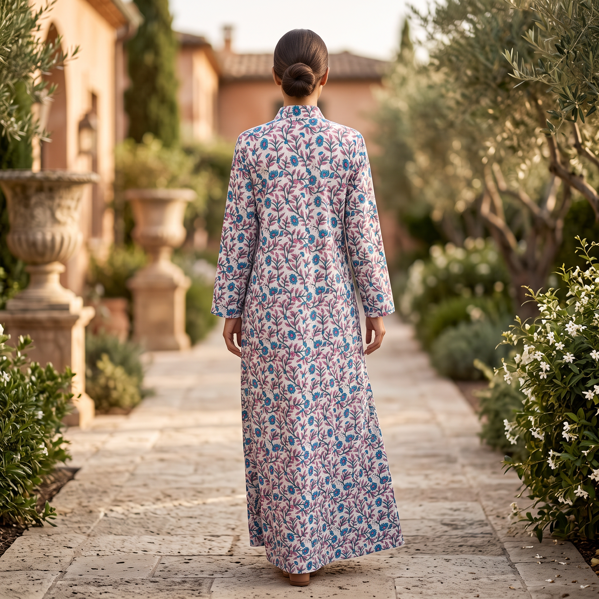 S-M Crystal Teena Printed Cotton Dress 57" Long Jalabiya TN 637