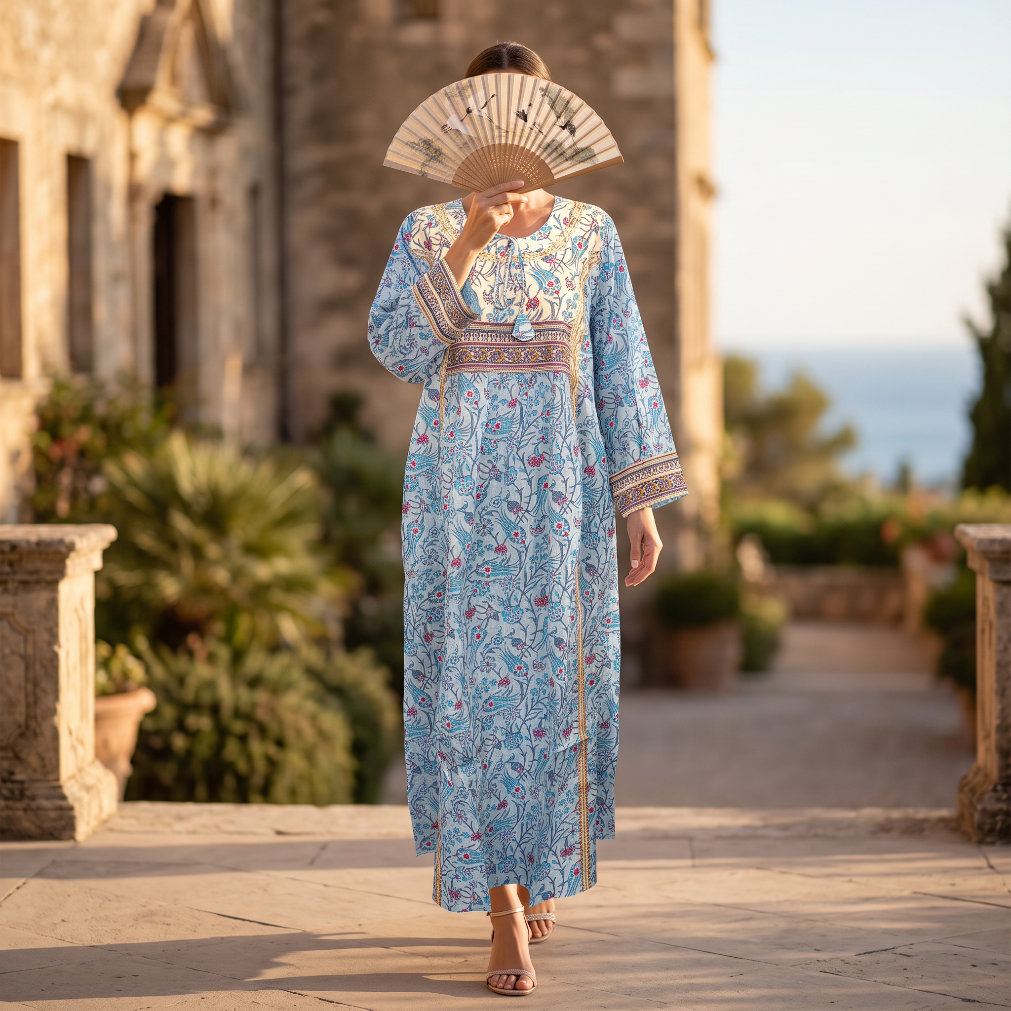 2XL/3XL Zayla Printed Cotton Dress 57" Long Jalabiya TN 640