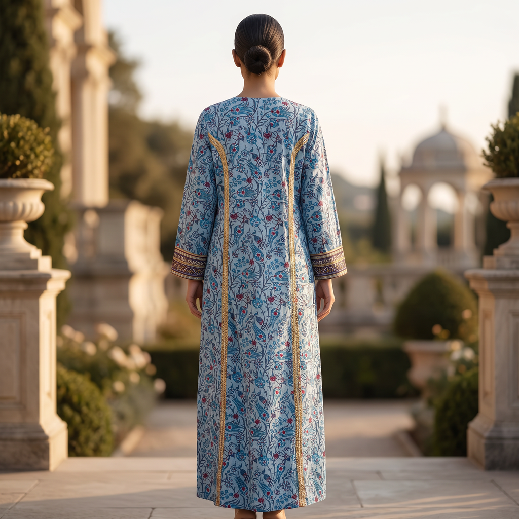 2XL/3XL Zayla Printed Cotton Dress 57" Long Jalabiya TN 640