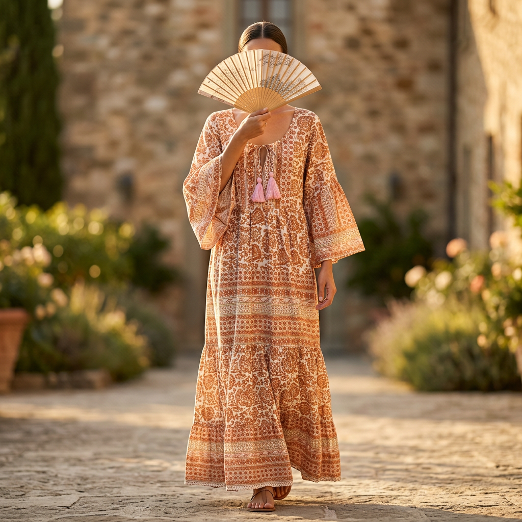 2XL/3XL Crystal Gaby Printed Cotton Dress 57" Long Jalabiya TN 641