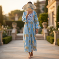 S-M Crystal Rania Printed Cotton Dress 57" Long Jalabiya TN 645
