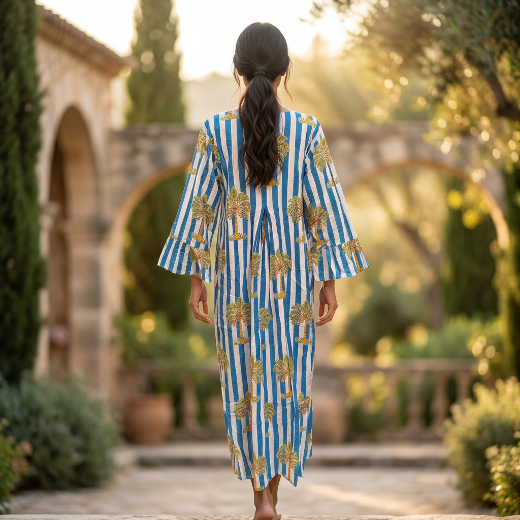 S-M Crystal Rania Printed Cotton Dress 57" Long Jalabiya TN 645